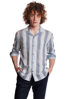  L/S Camp Collar 4 Pkt Shirt - Navy White Diamond Stripes