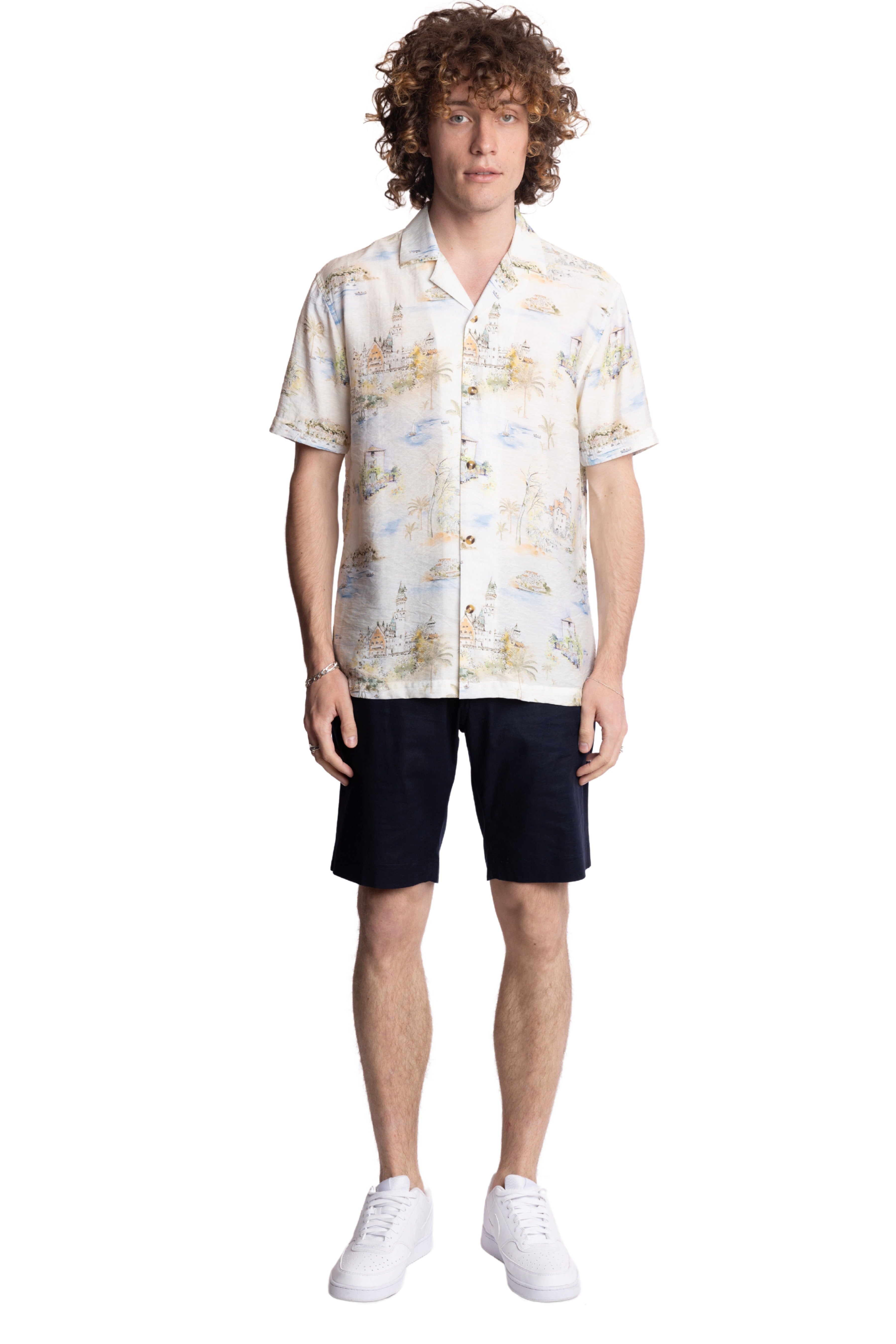 S/S Camp Collar Shirt - White Summer Island