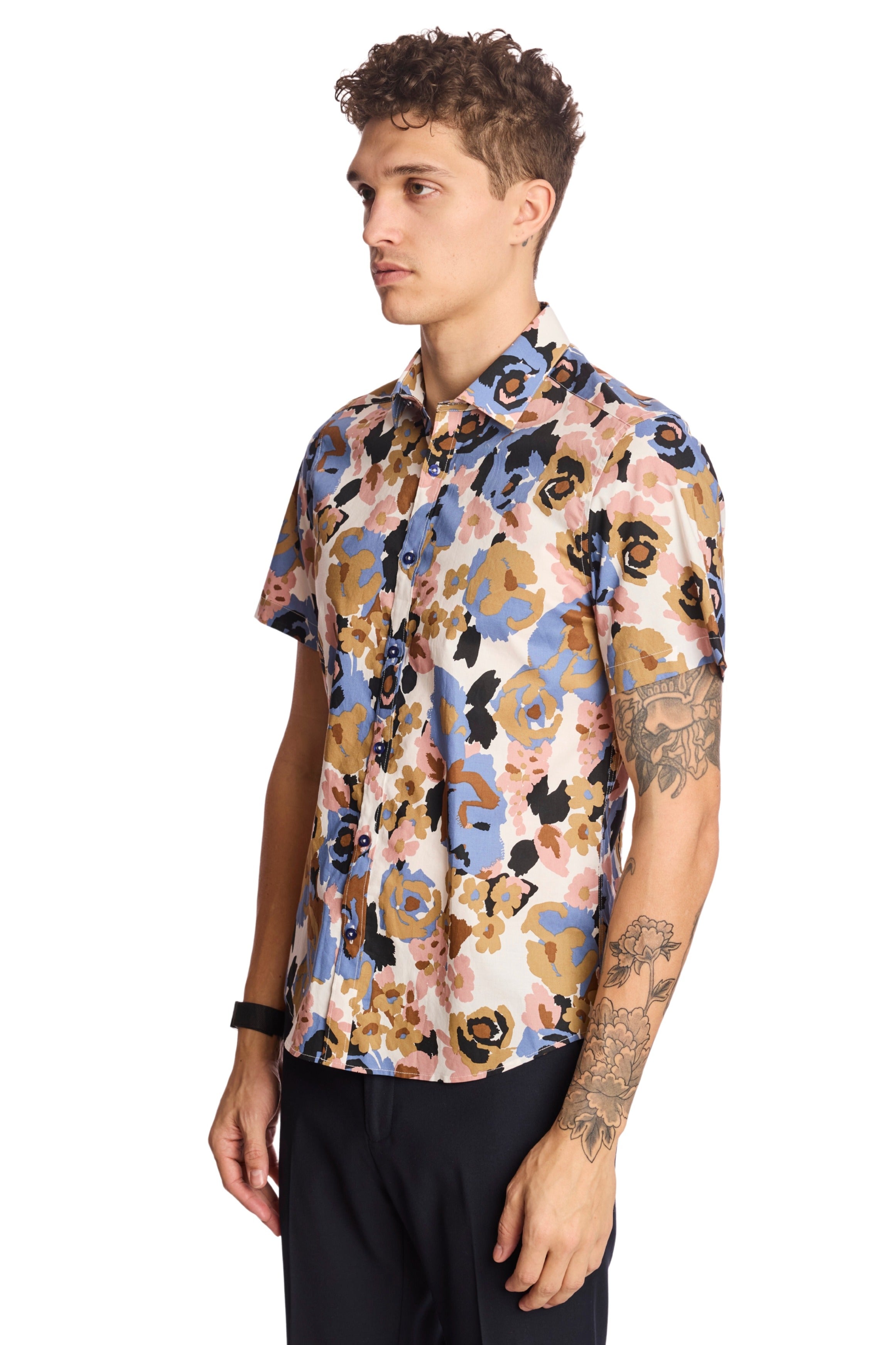 S/S Camp Collar Shirt - Blue Pink Brown