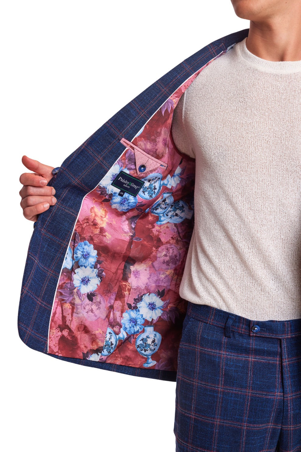 Dover Notch Jacket  - slim - Navy Red White Check
