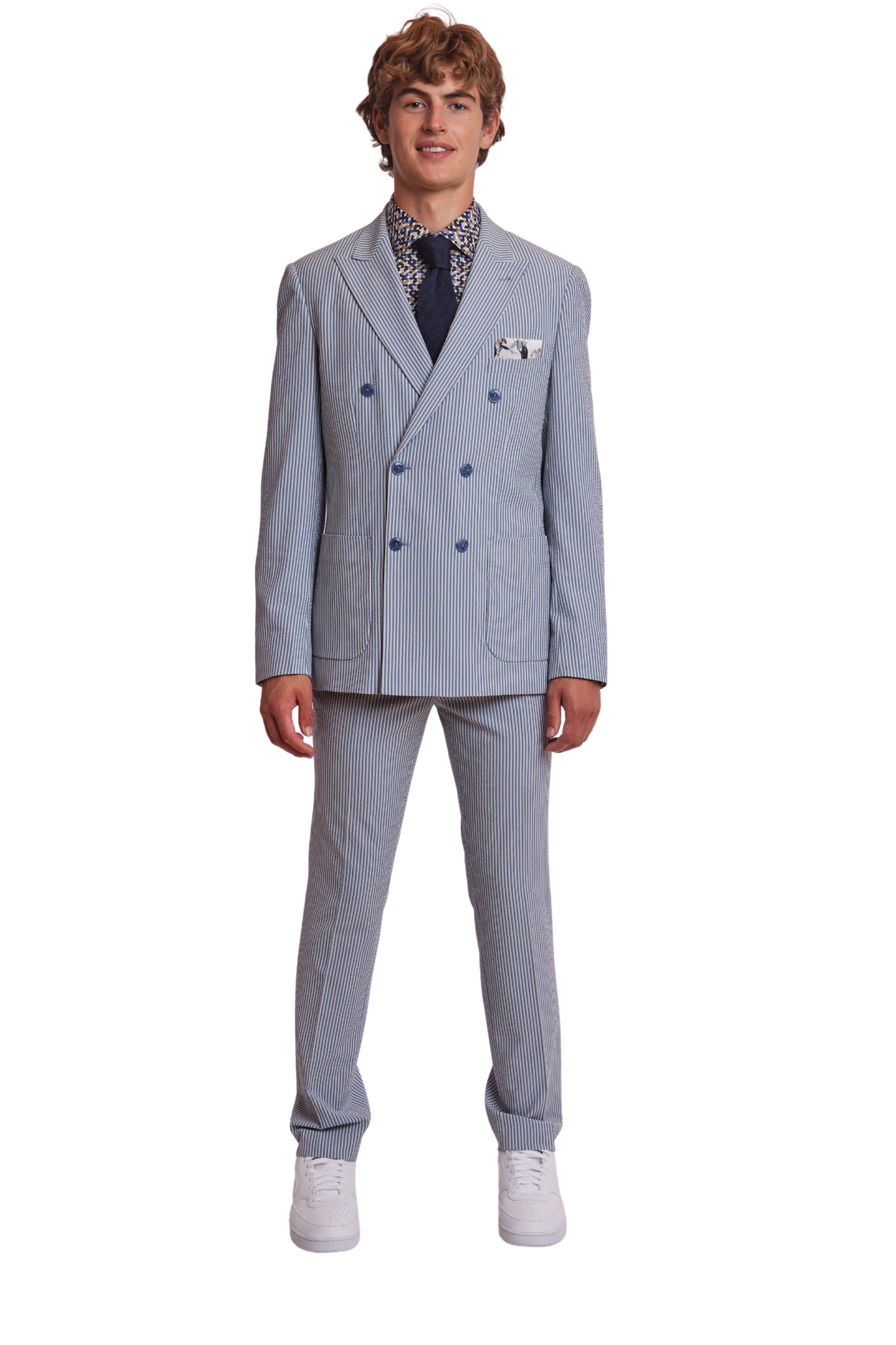 Soho Peak DB Jacket - slim - Blue Grey Cream Seersucker