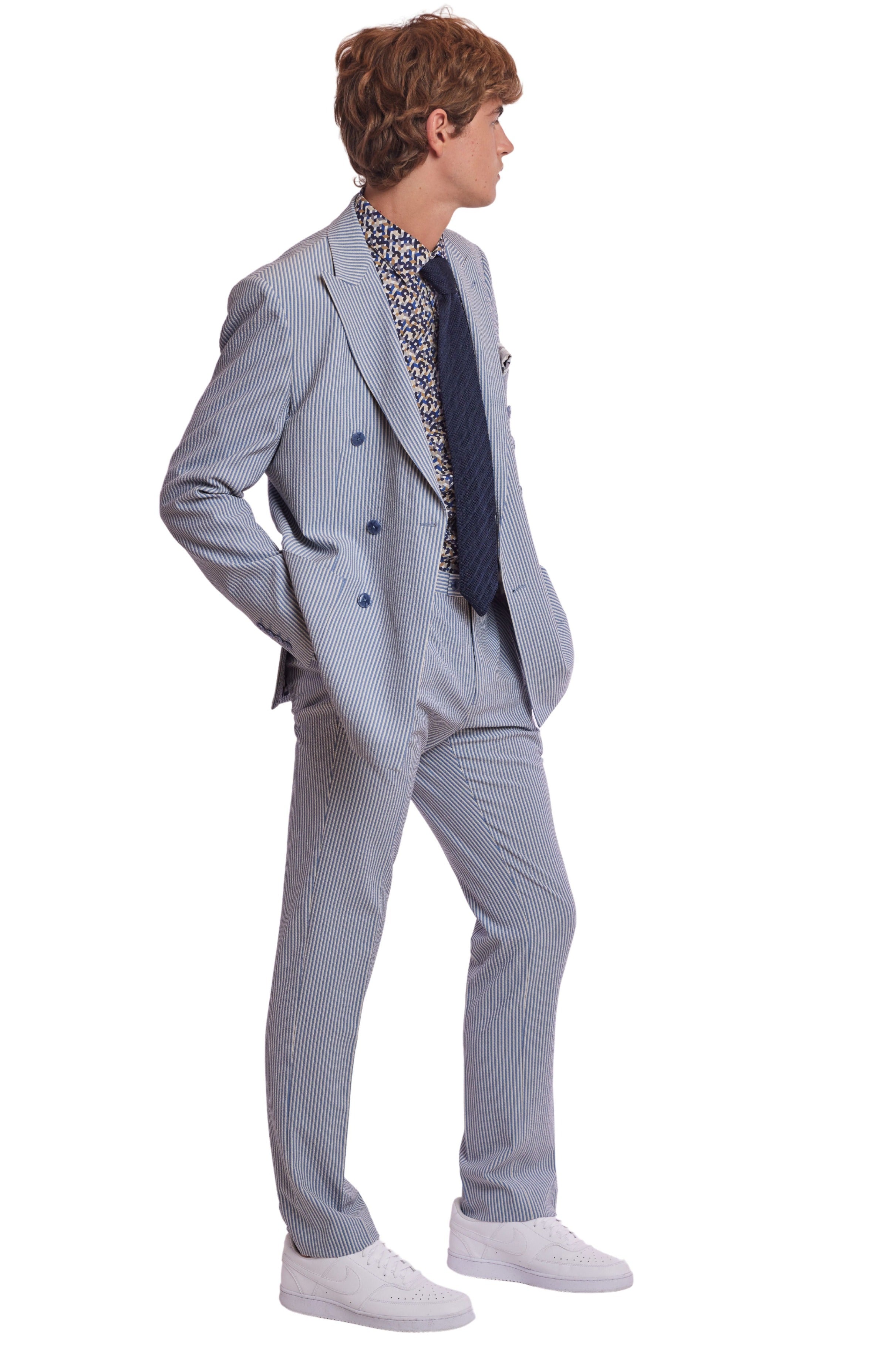 Soho Peak DB Jacket - slim - Blue Grey Cream Seersucker