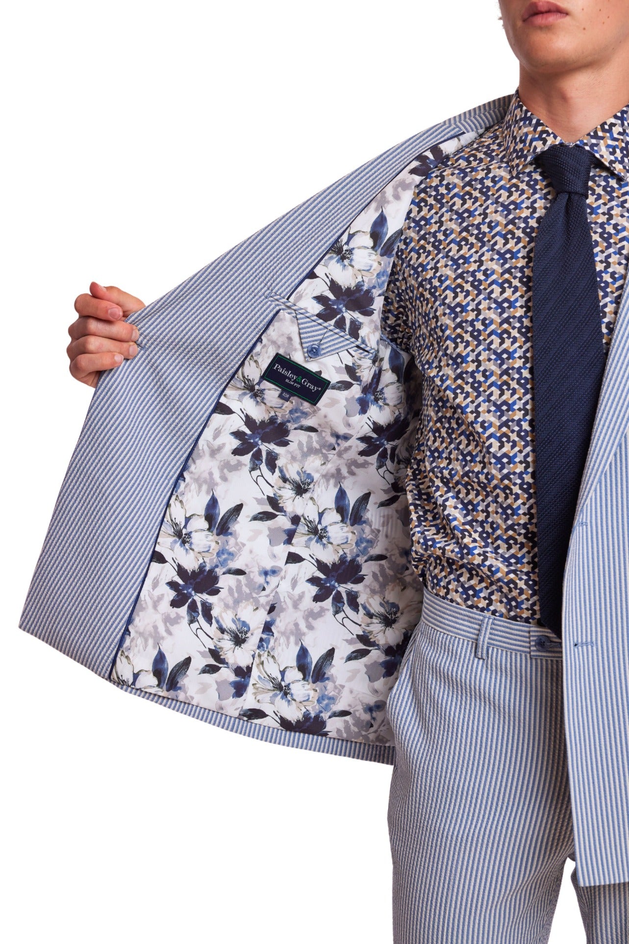 Soho Peak DB Jacket - slim - Blue Grey Cream Seersucker