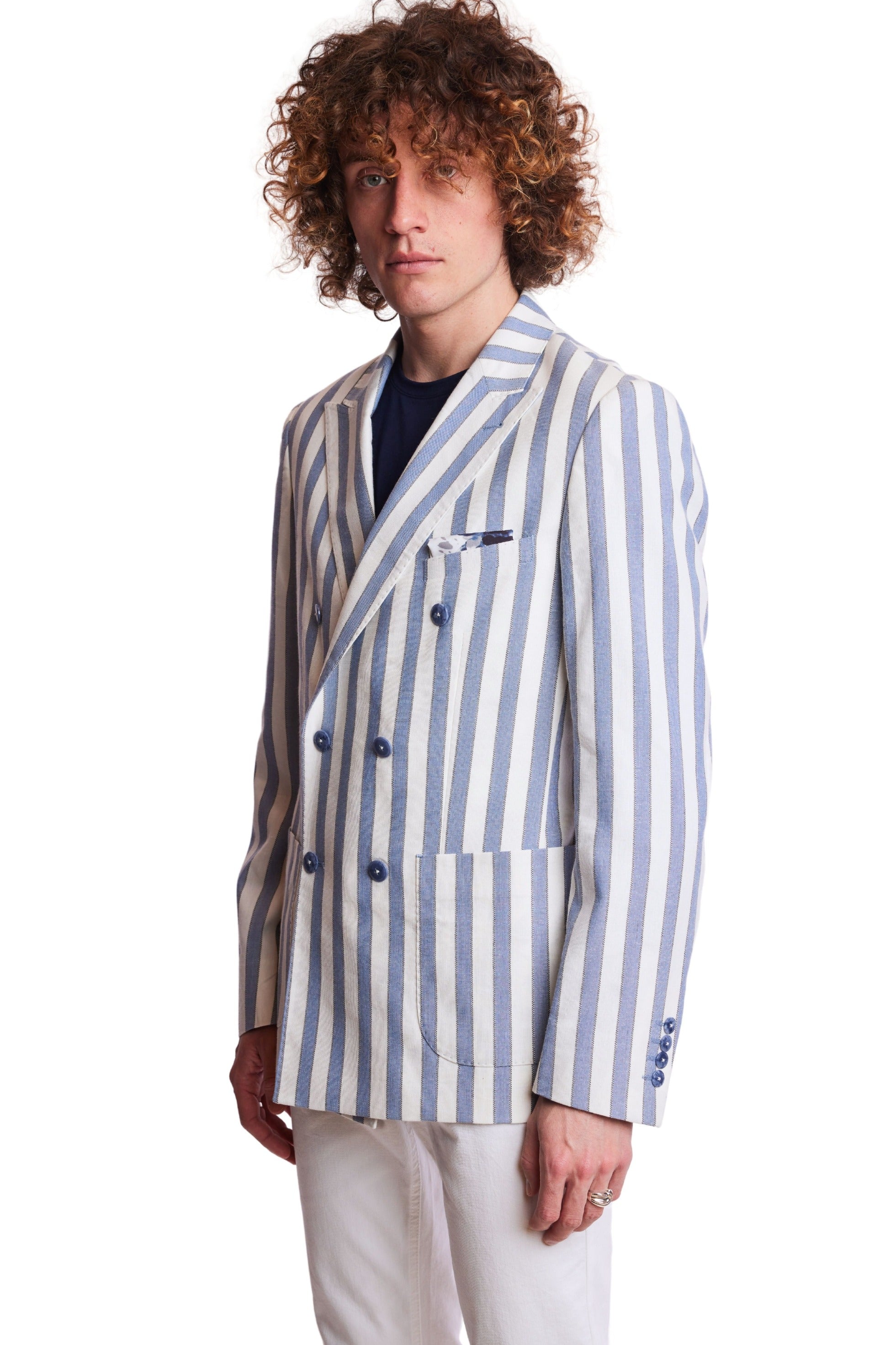 Soho Peak DB Jacket - slim - Blue Cream Wide Stripe