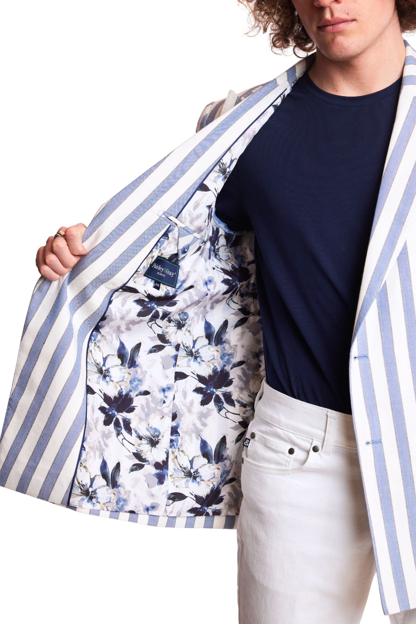 Soho Peak DB Jacket - slim - Blue Cream Wide Stripe