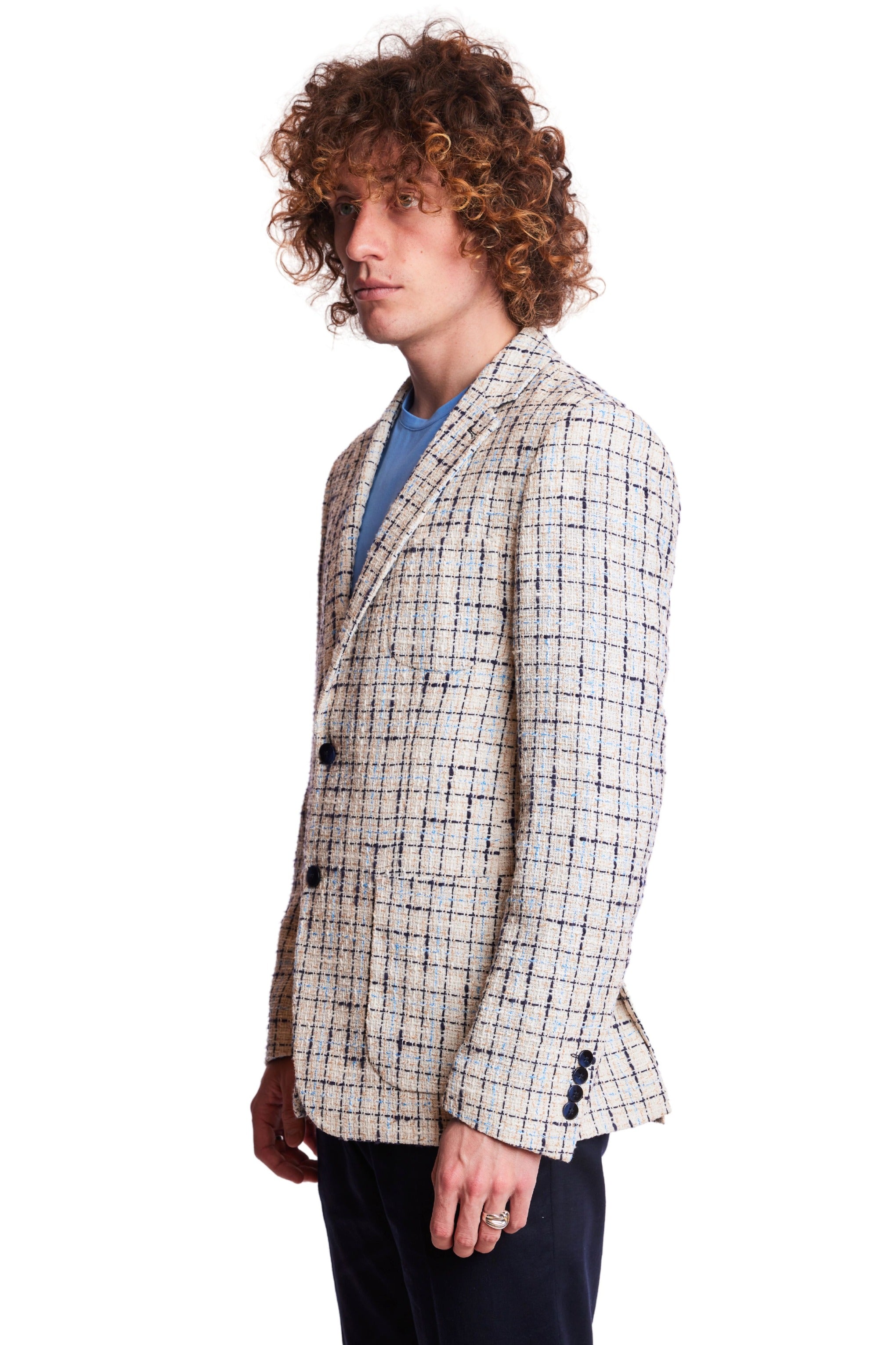 Dover Notch Jacket  - slim - Beige Navy Check