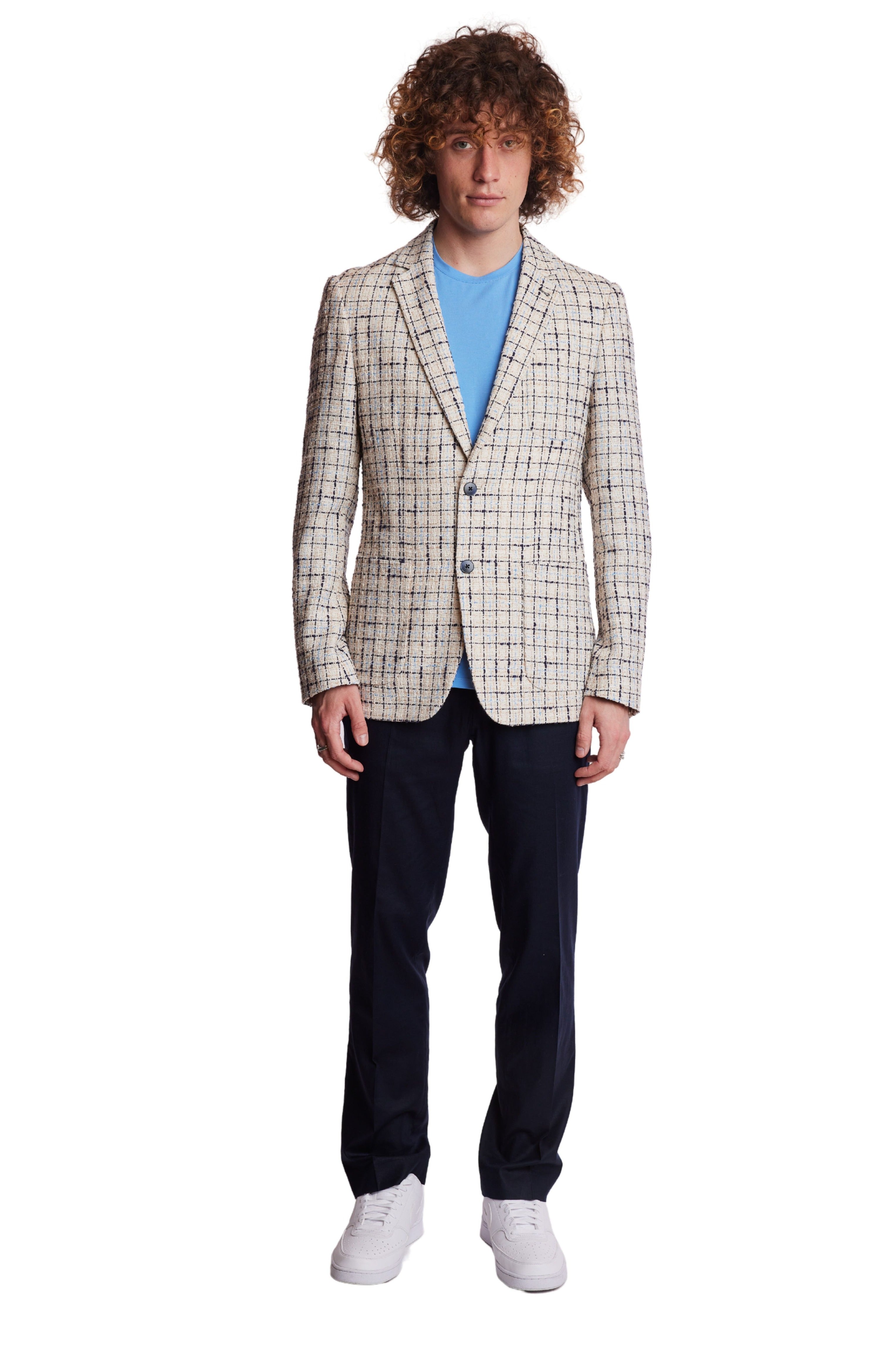 Dover Notch Jacket  - slim - Beige Navy Check