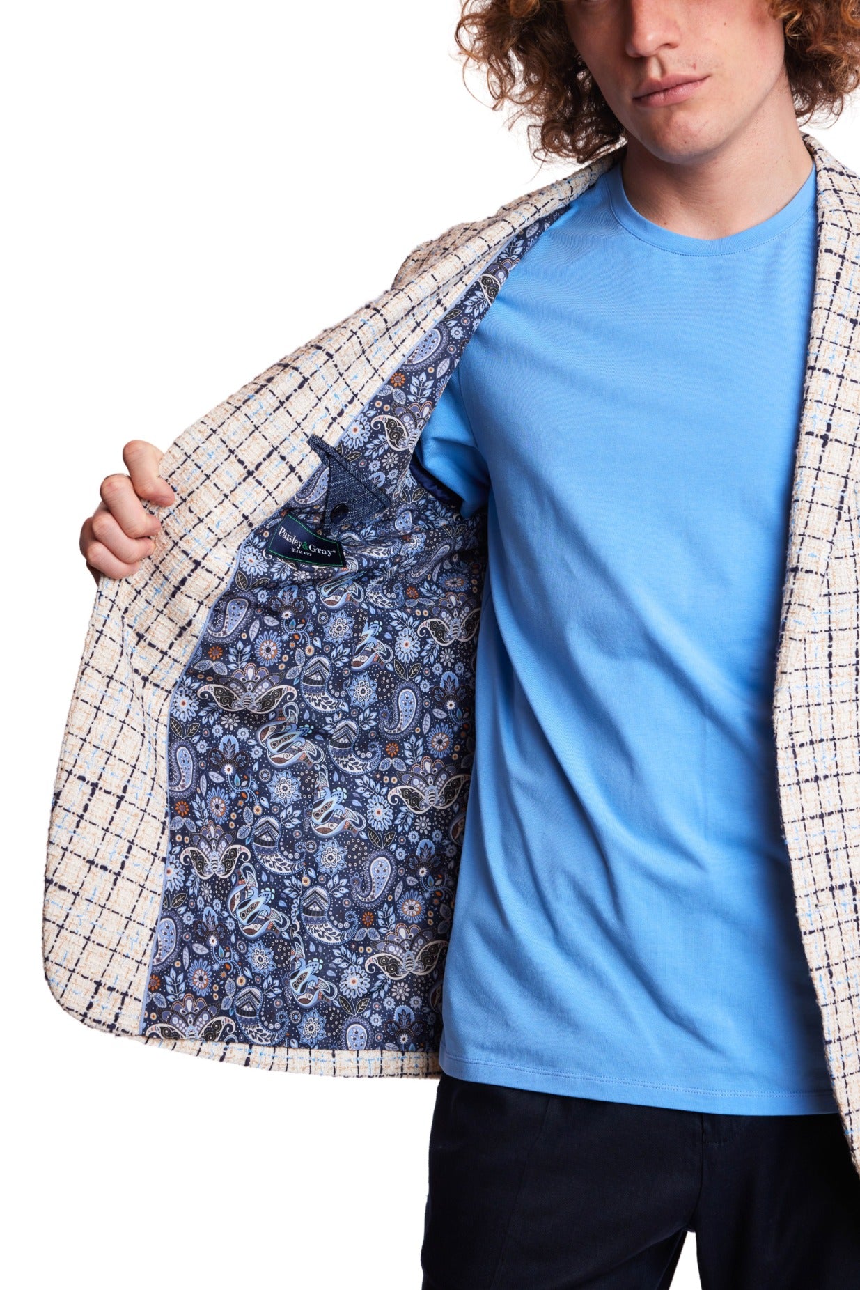 Dover Notch Jacket  - slim - Beige Navy Check