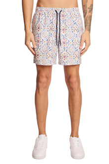  Gilligan Swim Trunks - White Peach Blue Mosaic