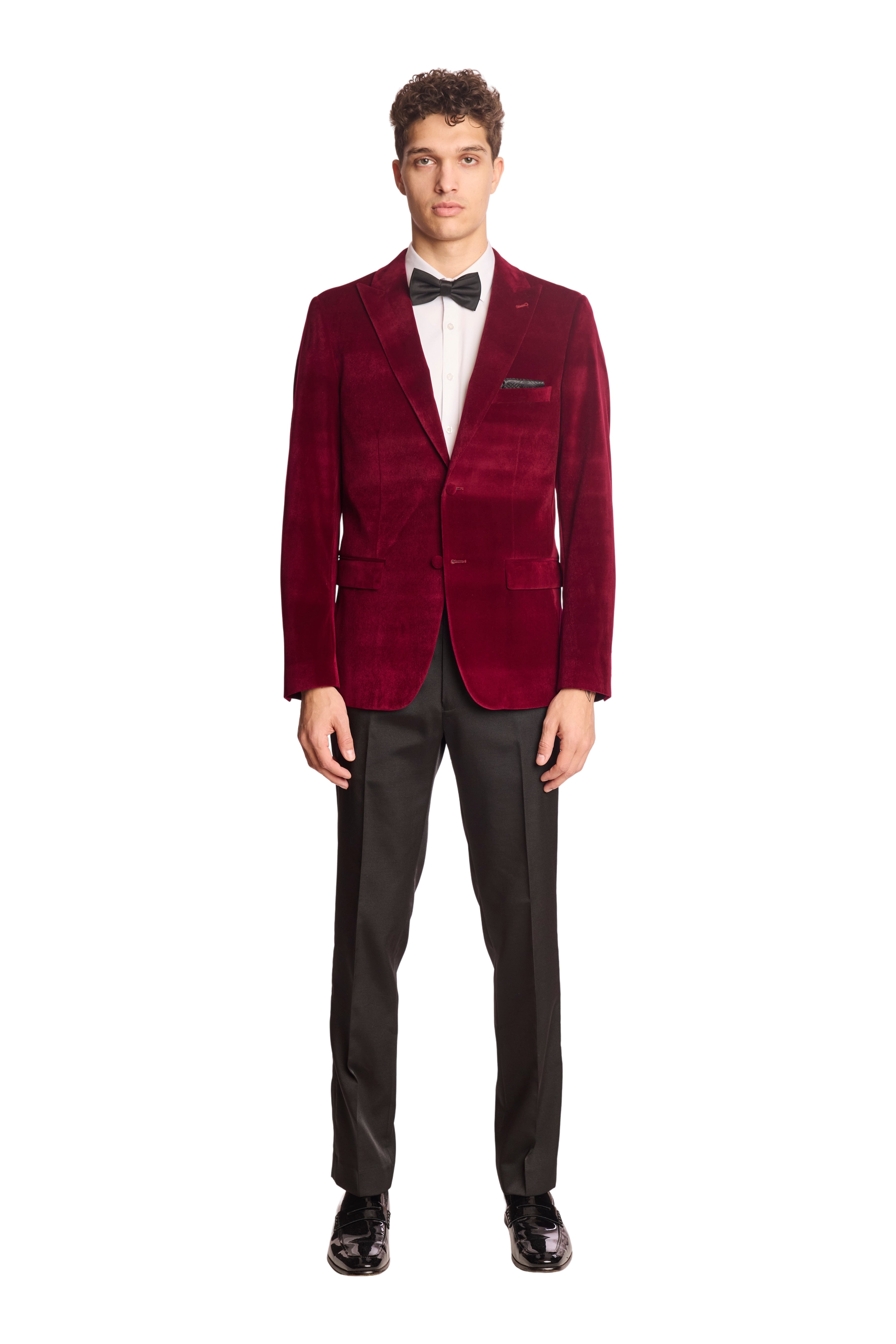 Kyle Big Peak Tux Jacket - slim - Bordeaux Velvet