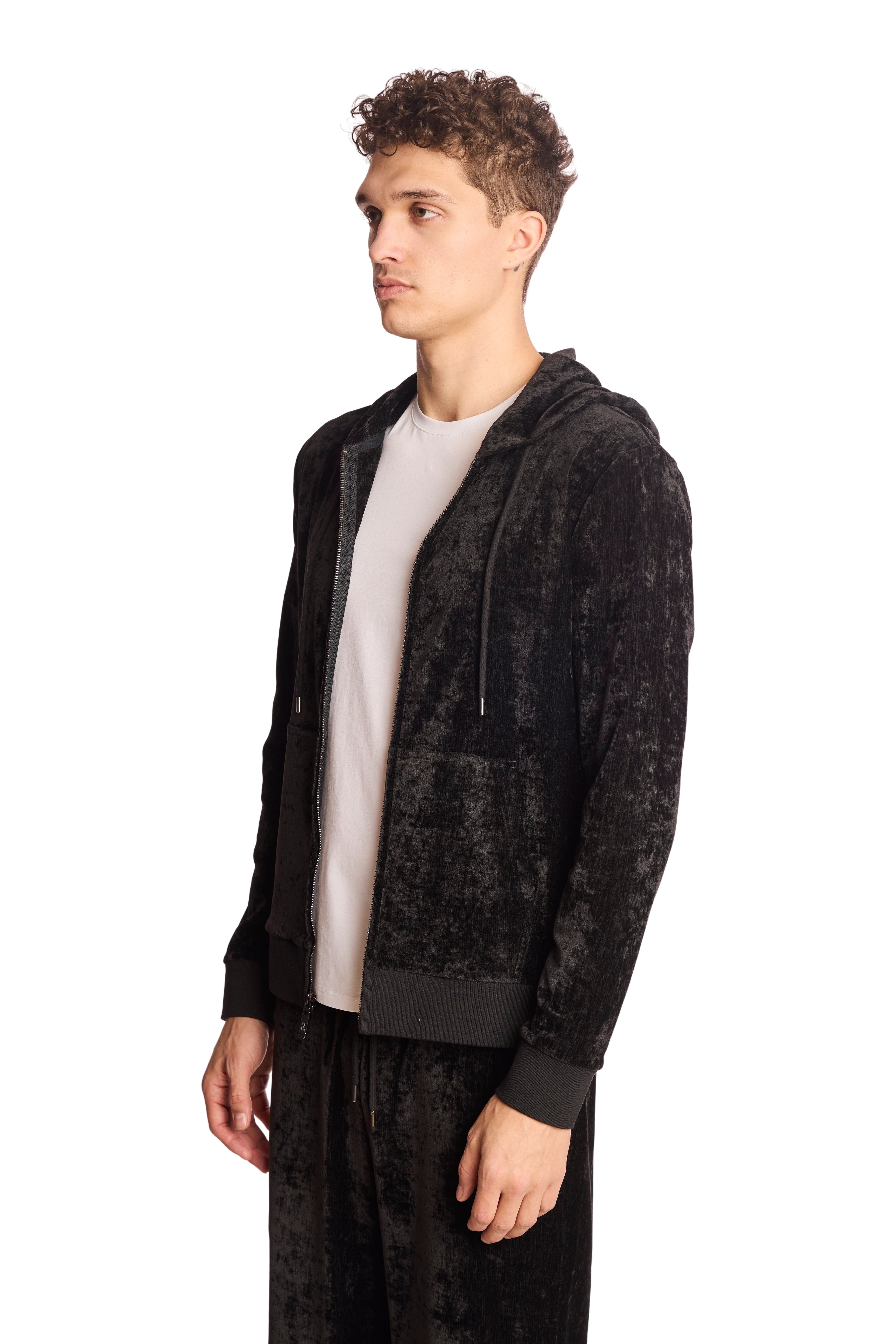 Velvet Zip-Up Hoody - Black Velvet