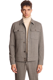  Hilo Button Jacket - LT Grey Tan Pinstripe