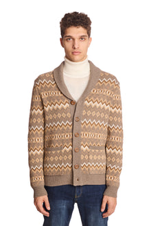  Shawl Collar Cardigan - Caramel Zig Zag
