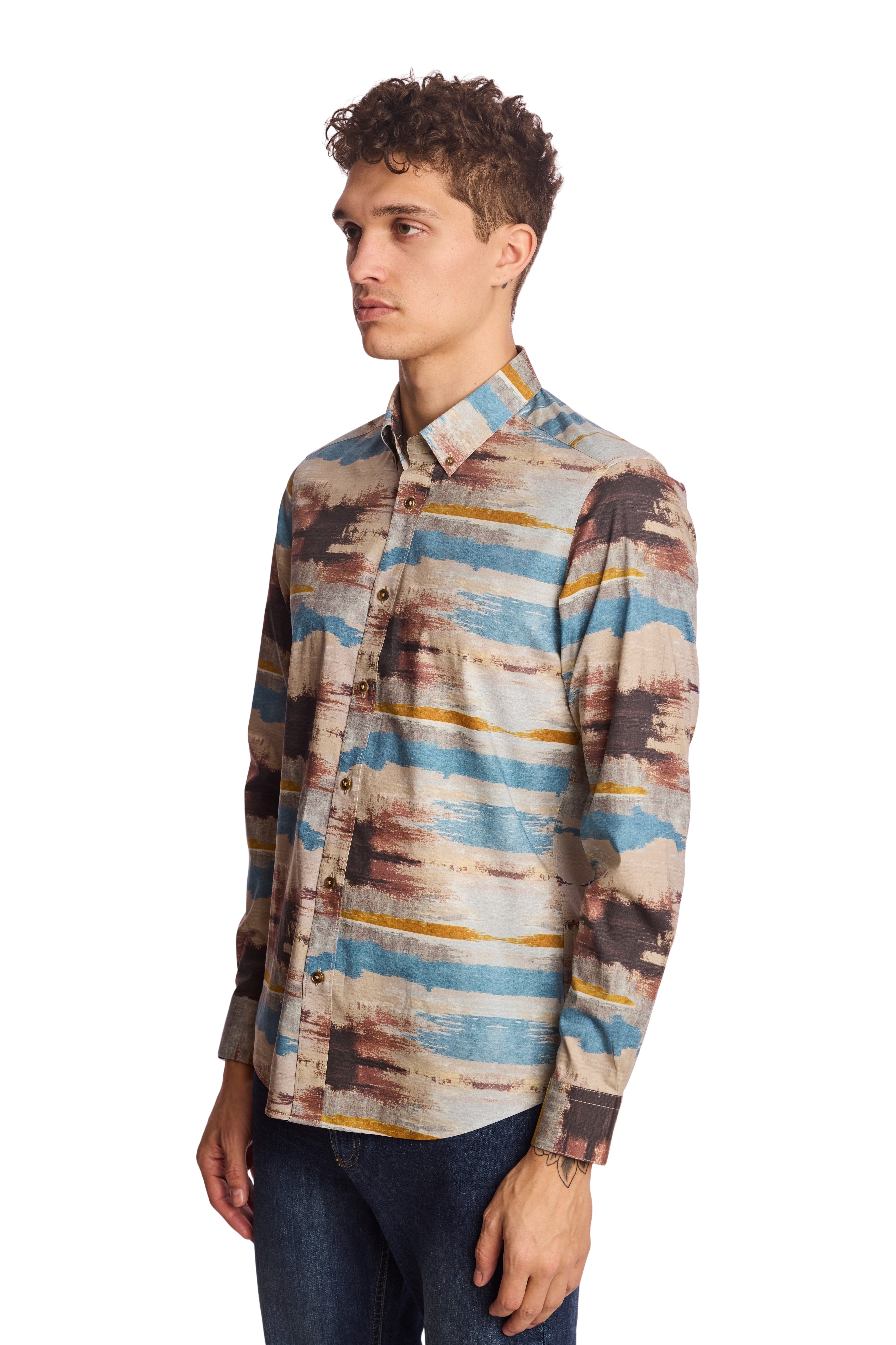 Brian Button Down Shirt - Blue Grey Burgundy Abstract