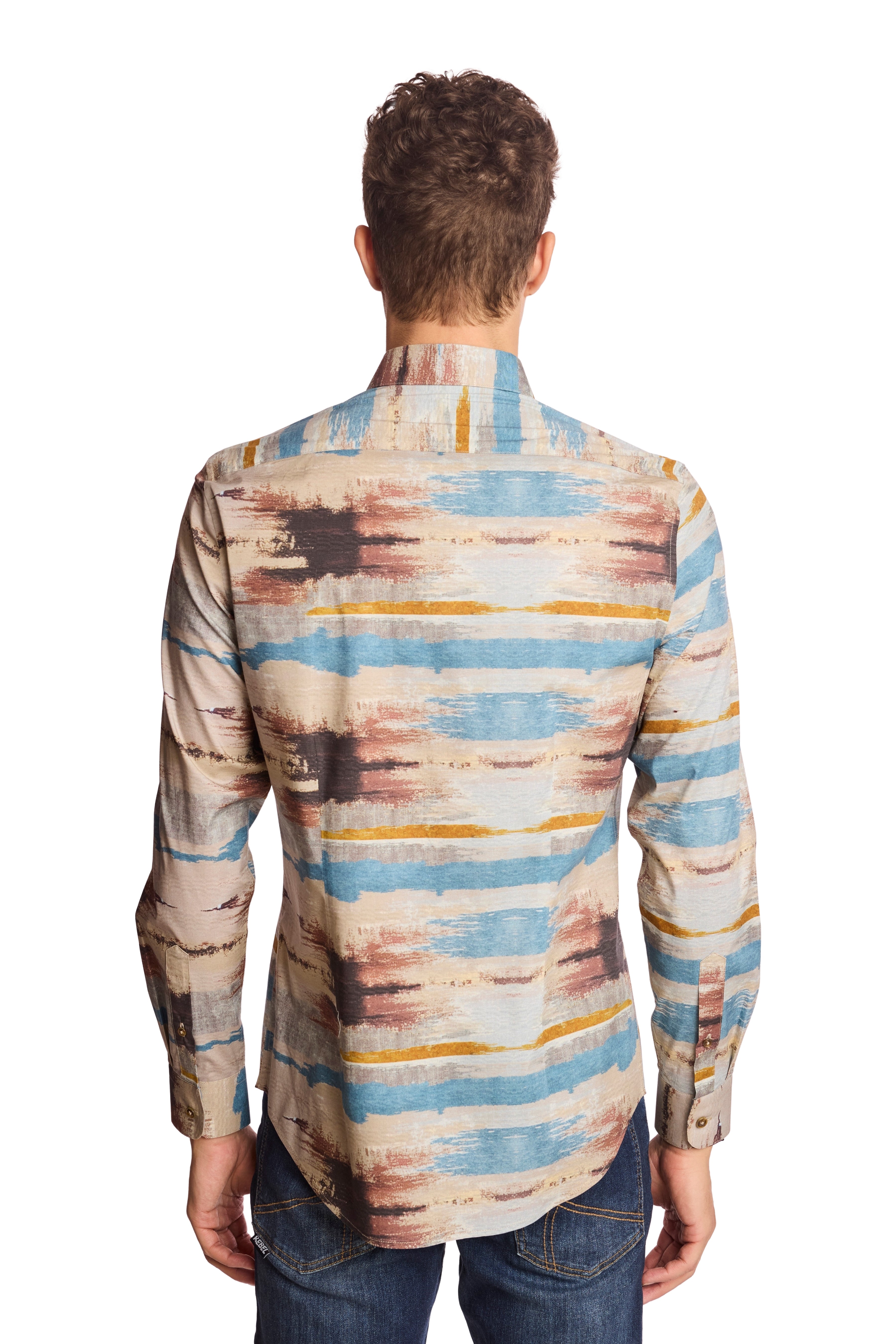 Brian Button Down Shirt - Blue Grey Burgundy Abstract