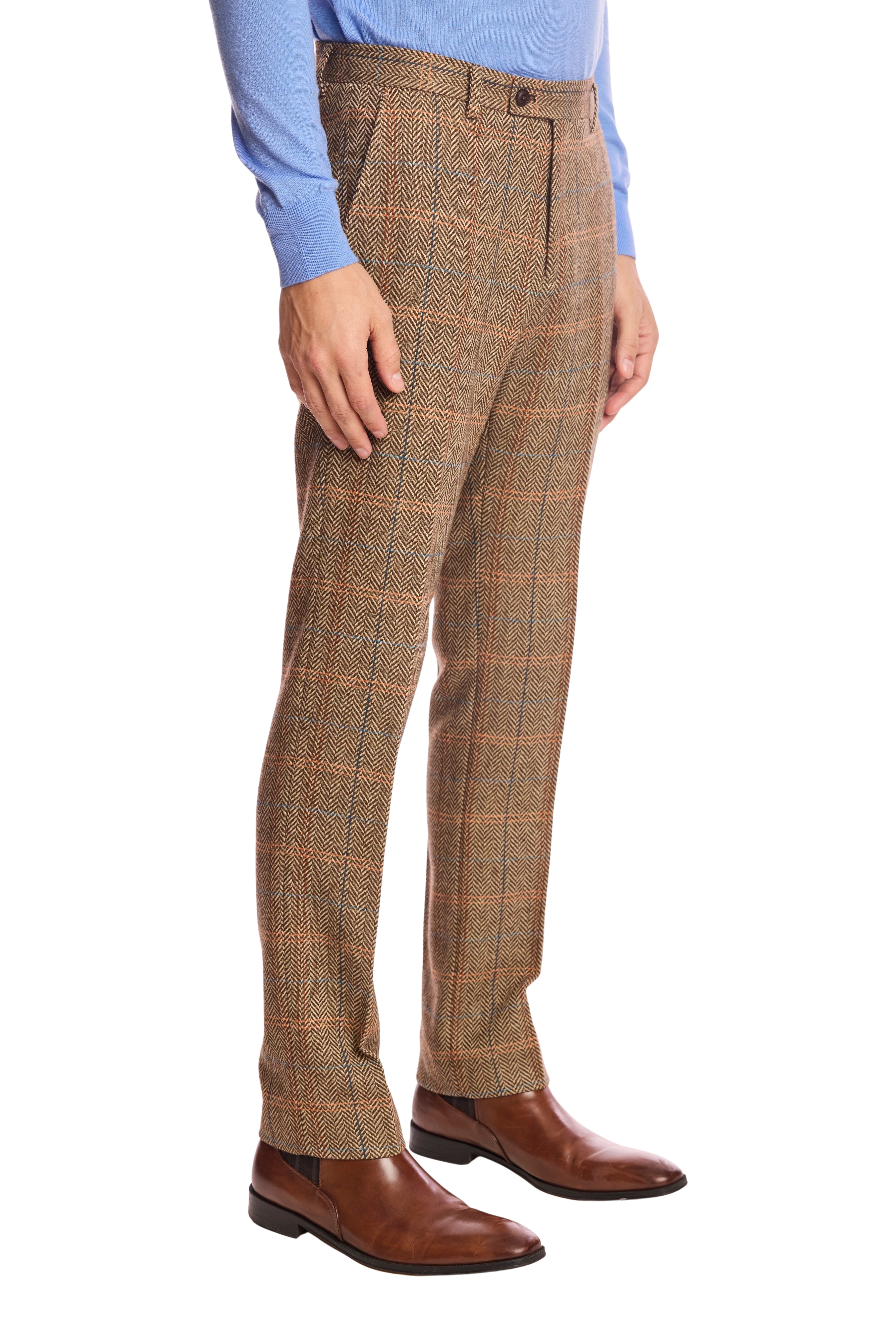 Downing pants - slim - Brown Orange Multi Herringbone