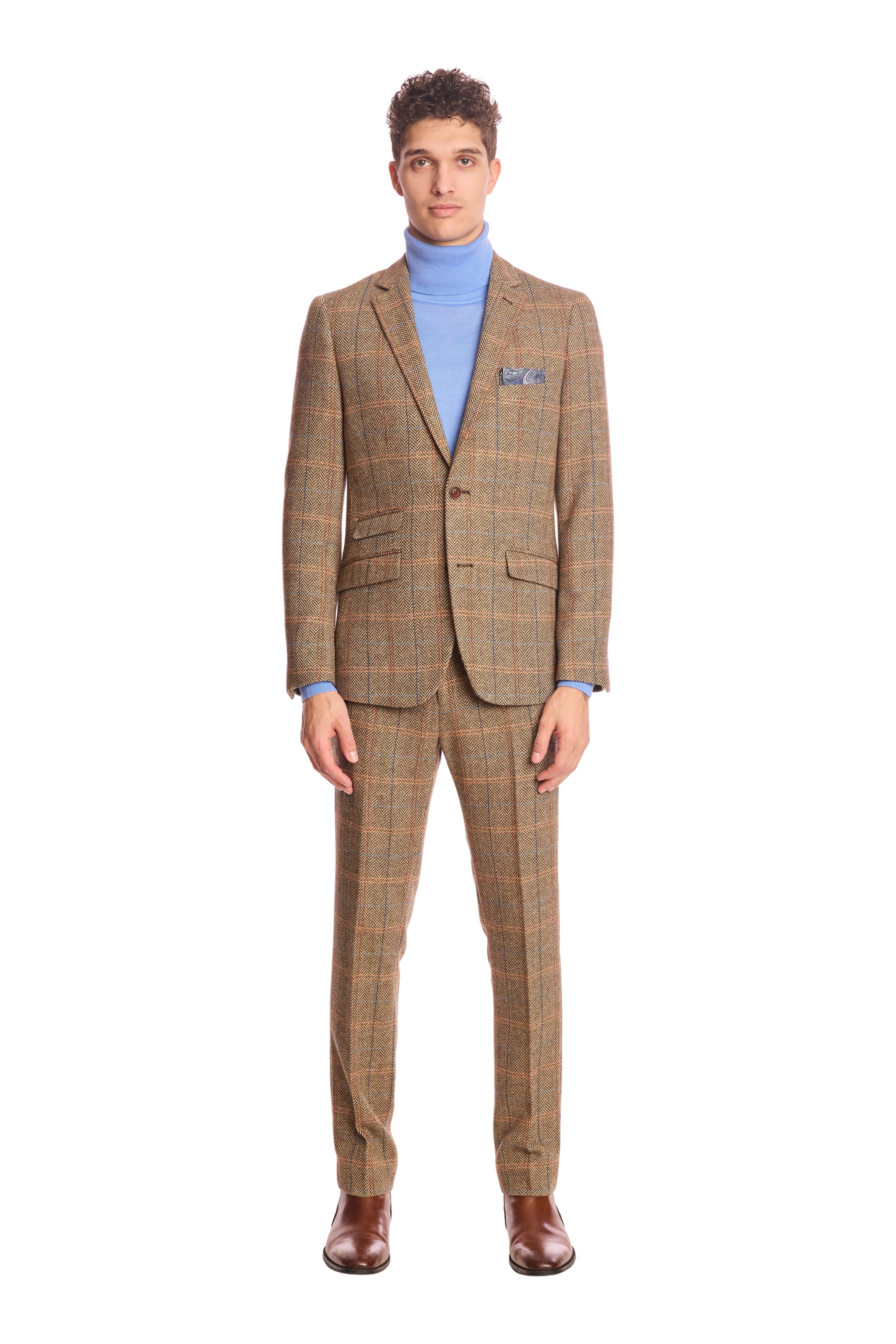 Downing pants - slim - Brown Orange Multi Herringbone