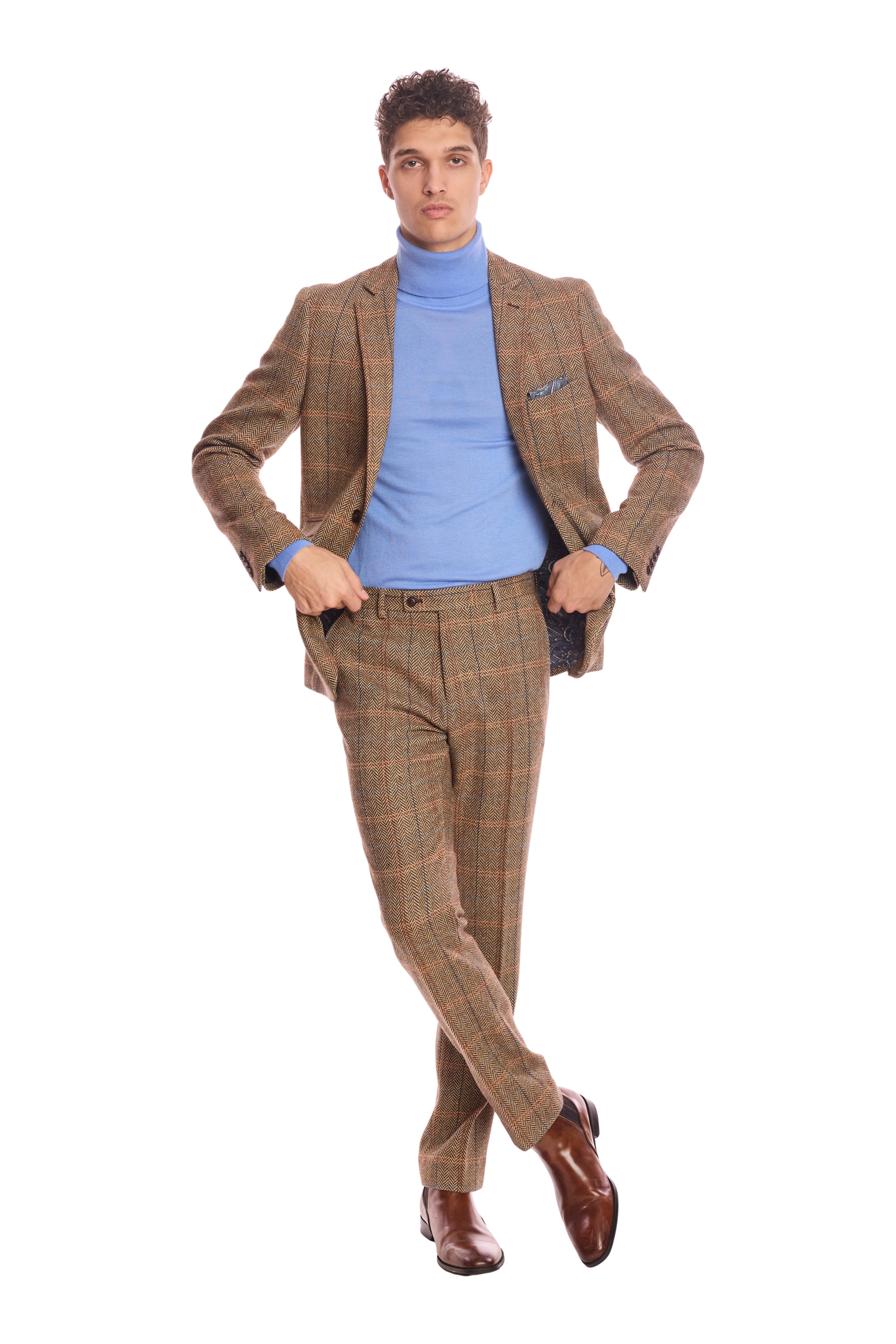 Downing pants - slim - Brown Orange Multi Herringbone