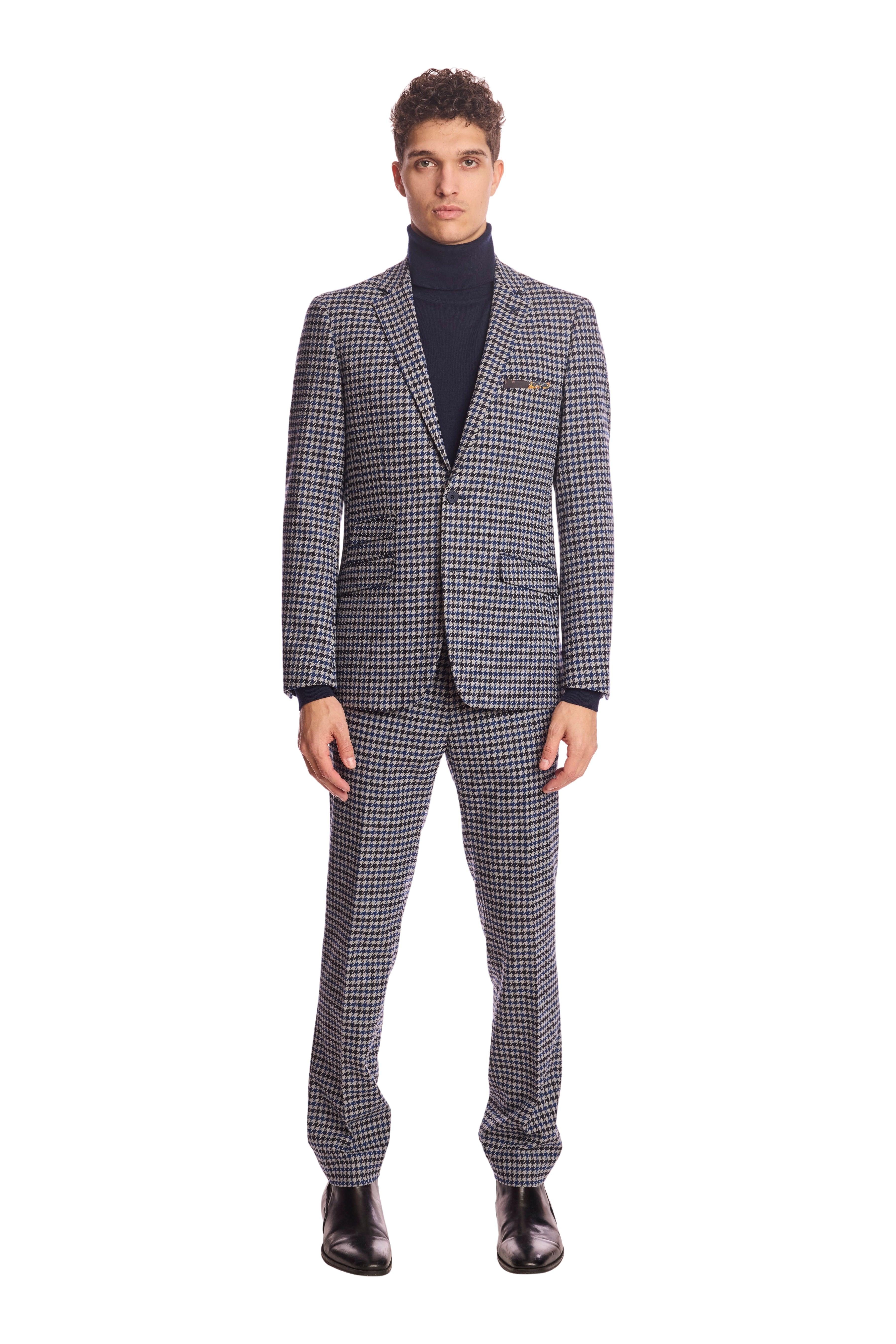 Downing pants - slim - Blue Black Houndstooth