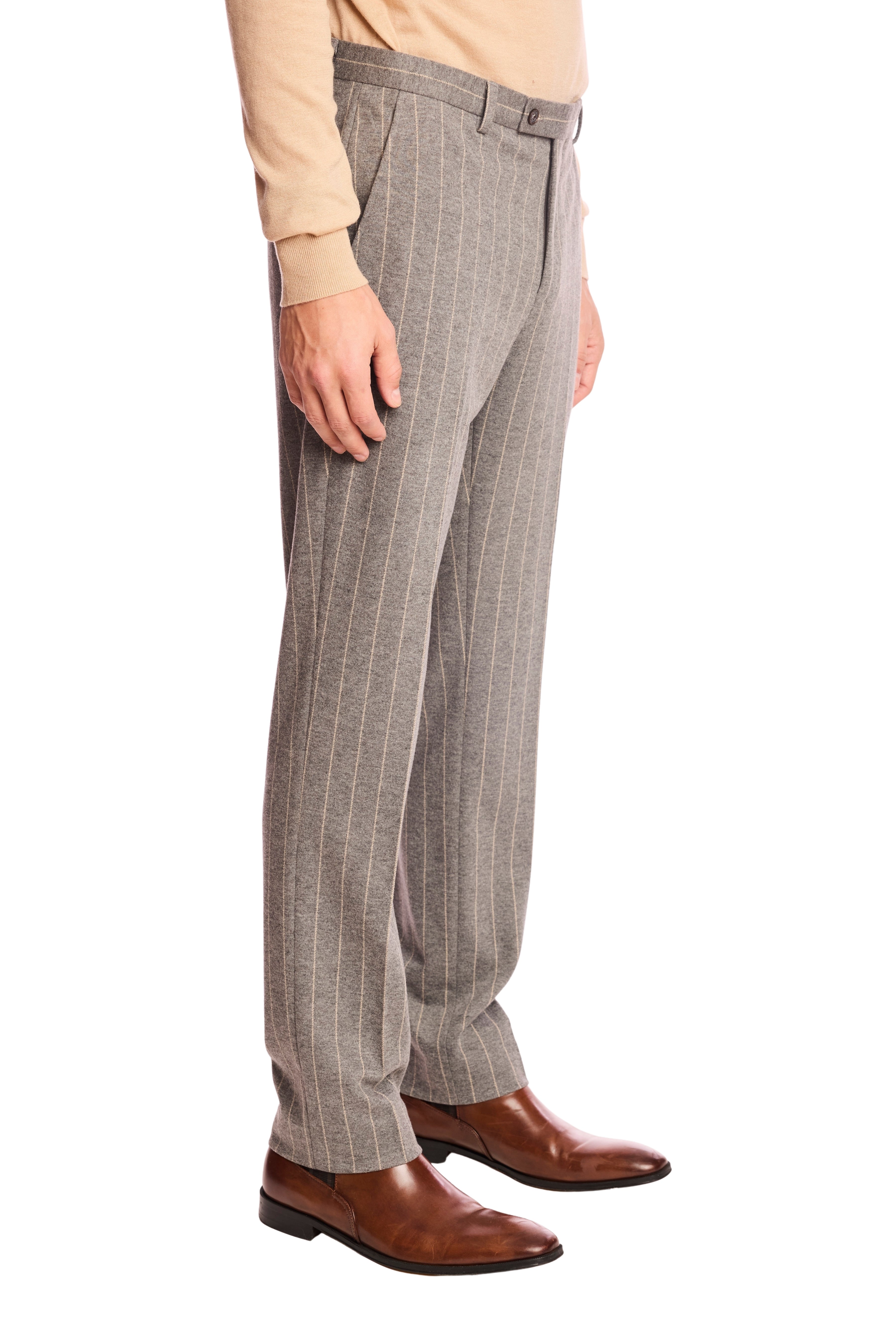 Downing pants - slim - LT Grey Tan Pinstripe