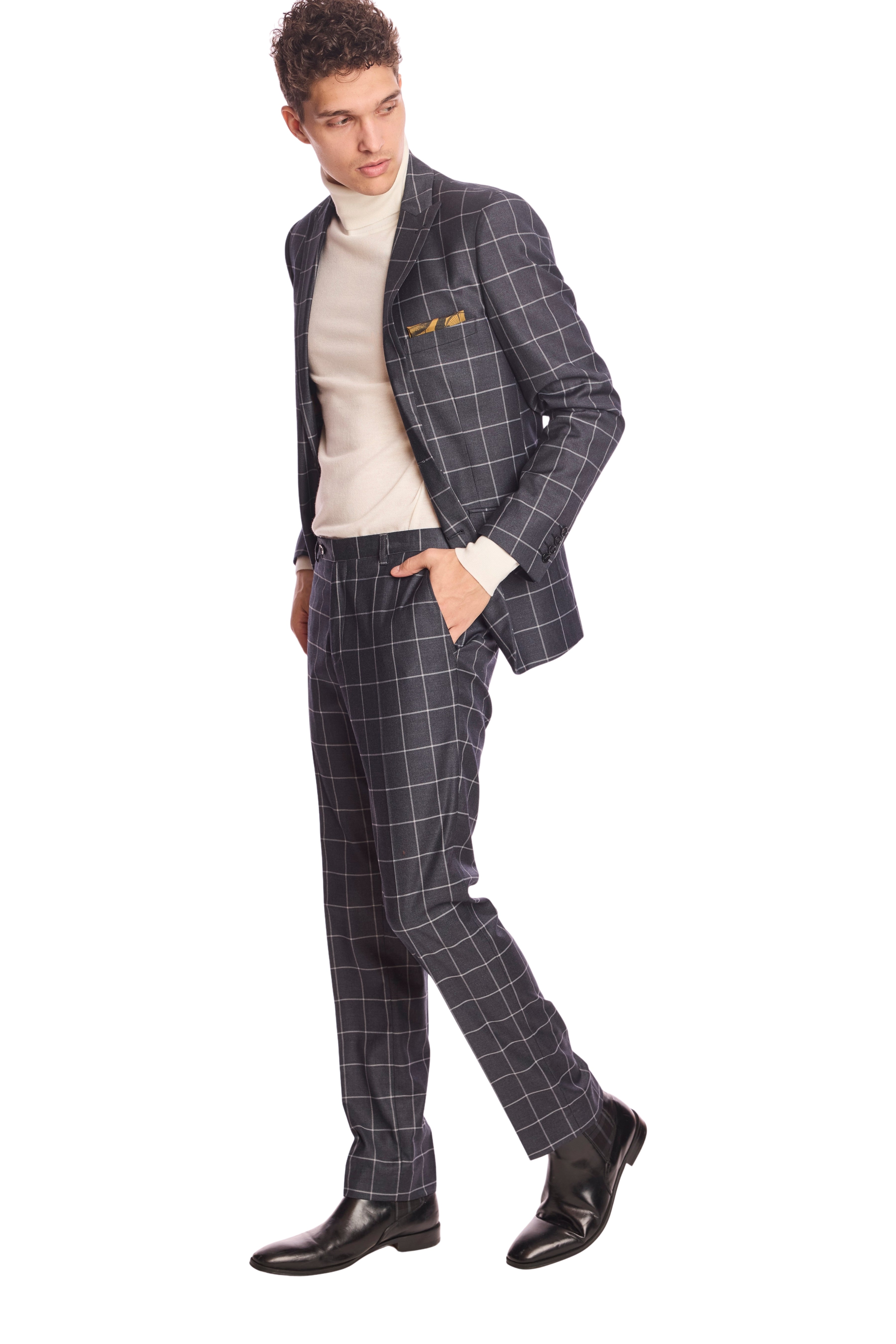 Downing pants - slim - Charcoal Windowpane