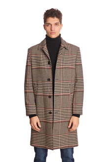  Slash Pocket Overcoat - Black Tan Red Houndstooth