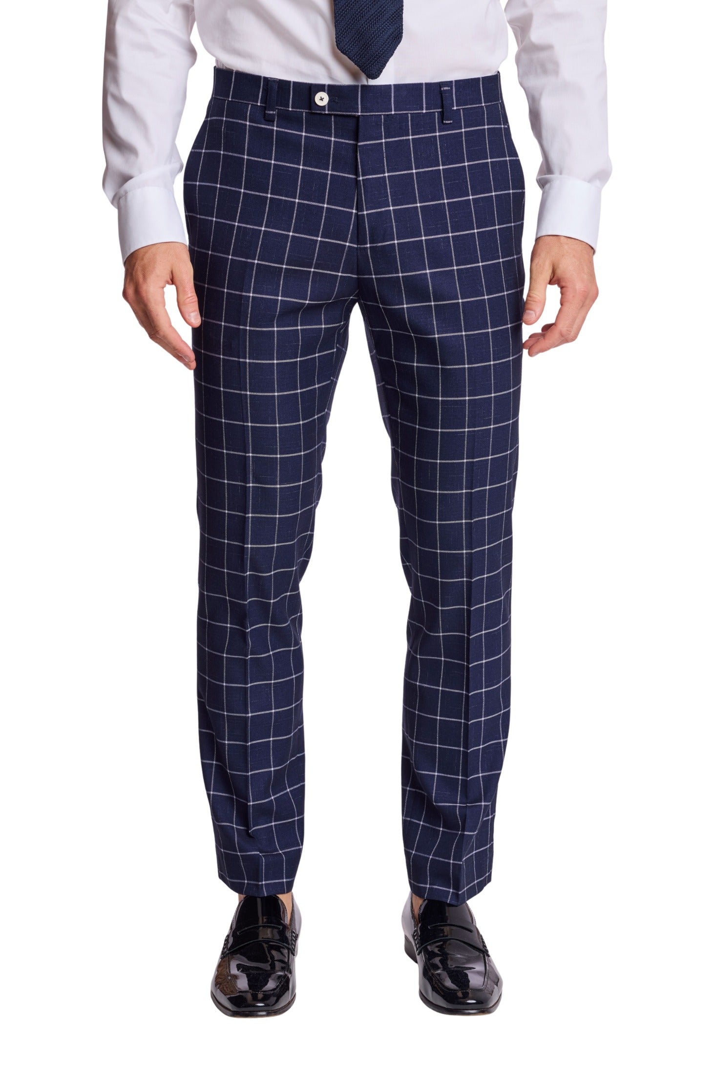 Downing Pants - slim - White Navy Windowpane