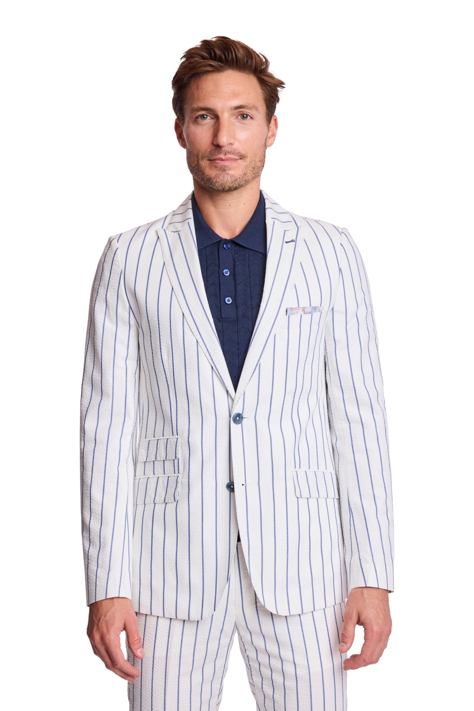 Ashton Peak Jacket - slim - White Seersucker Blue Stripe