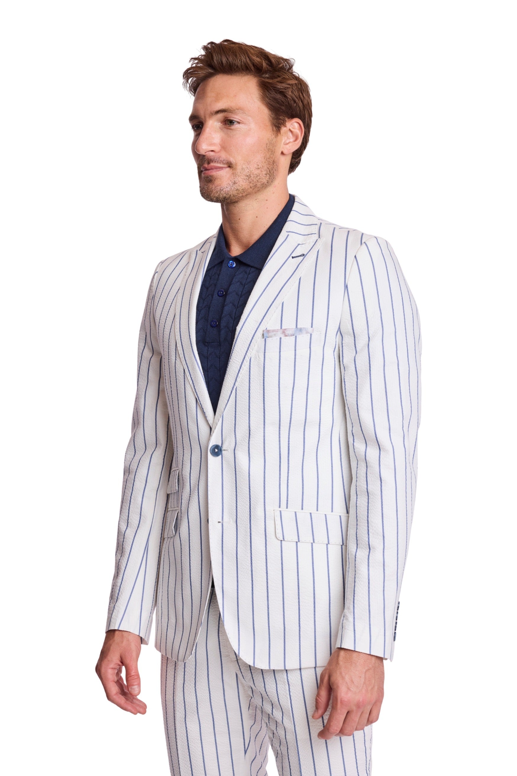 Ashton Peak Jacket - slim - White Seersucker Blue Stripe