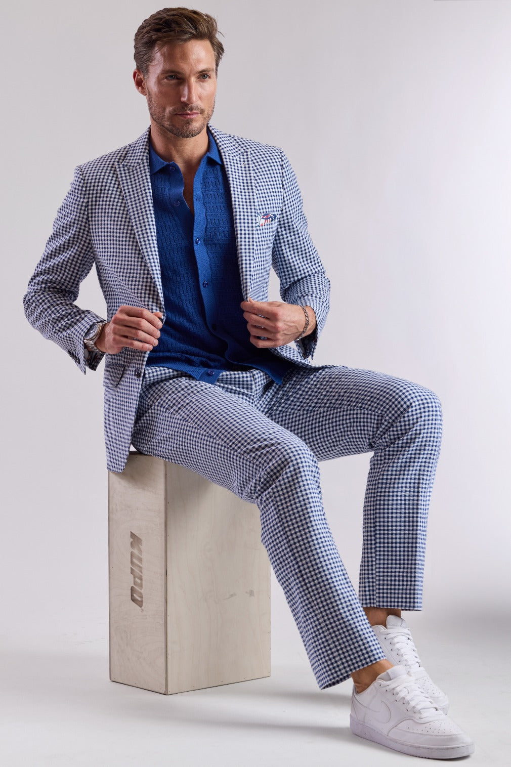 Ashton Peak Jacket - slim - Navy Gingham Seersucker