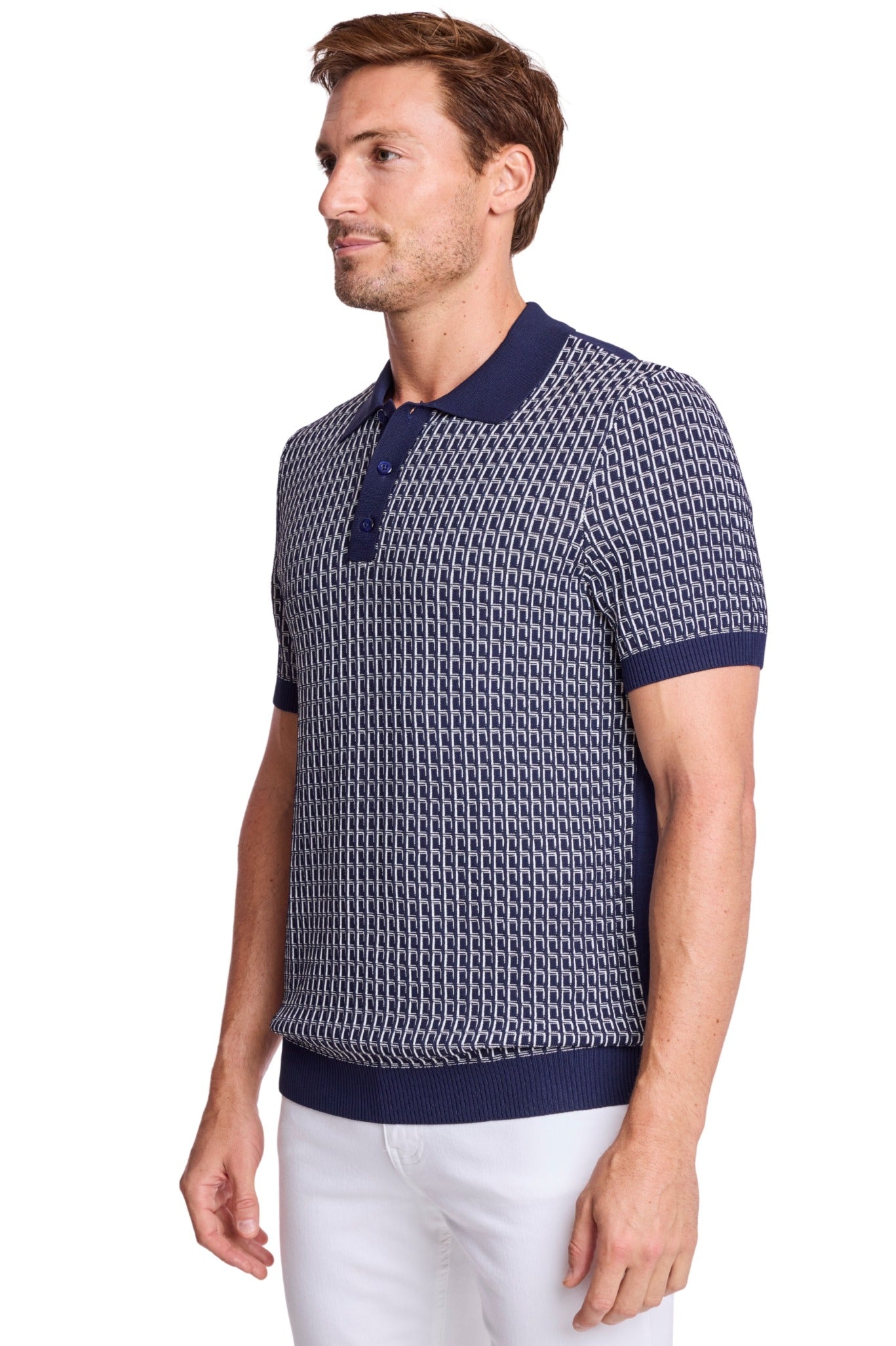 3 Button Polo - Crisp Navy & White