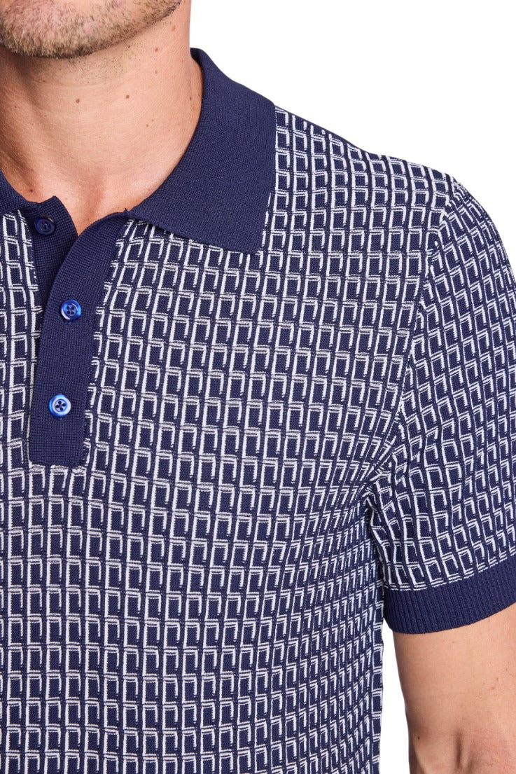 3 Button Polo - Crisp Navy & White
