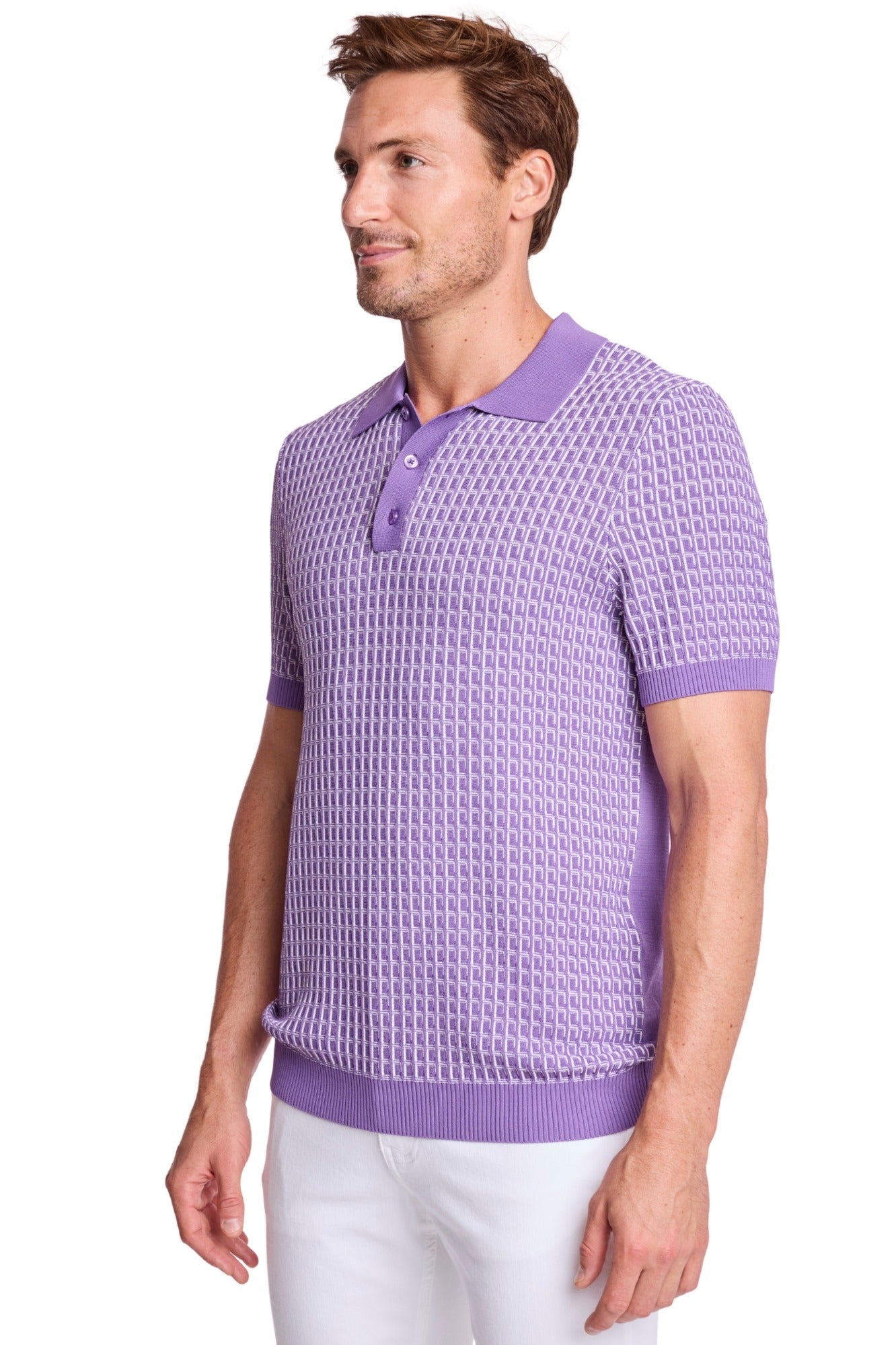 3 Button Polo - Deep Lilac & White