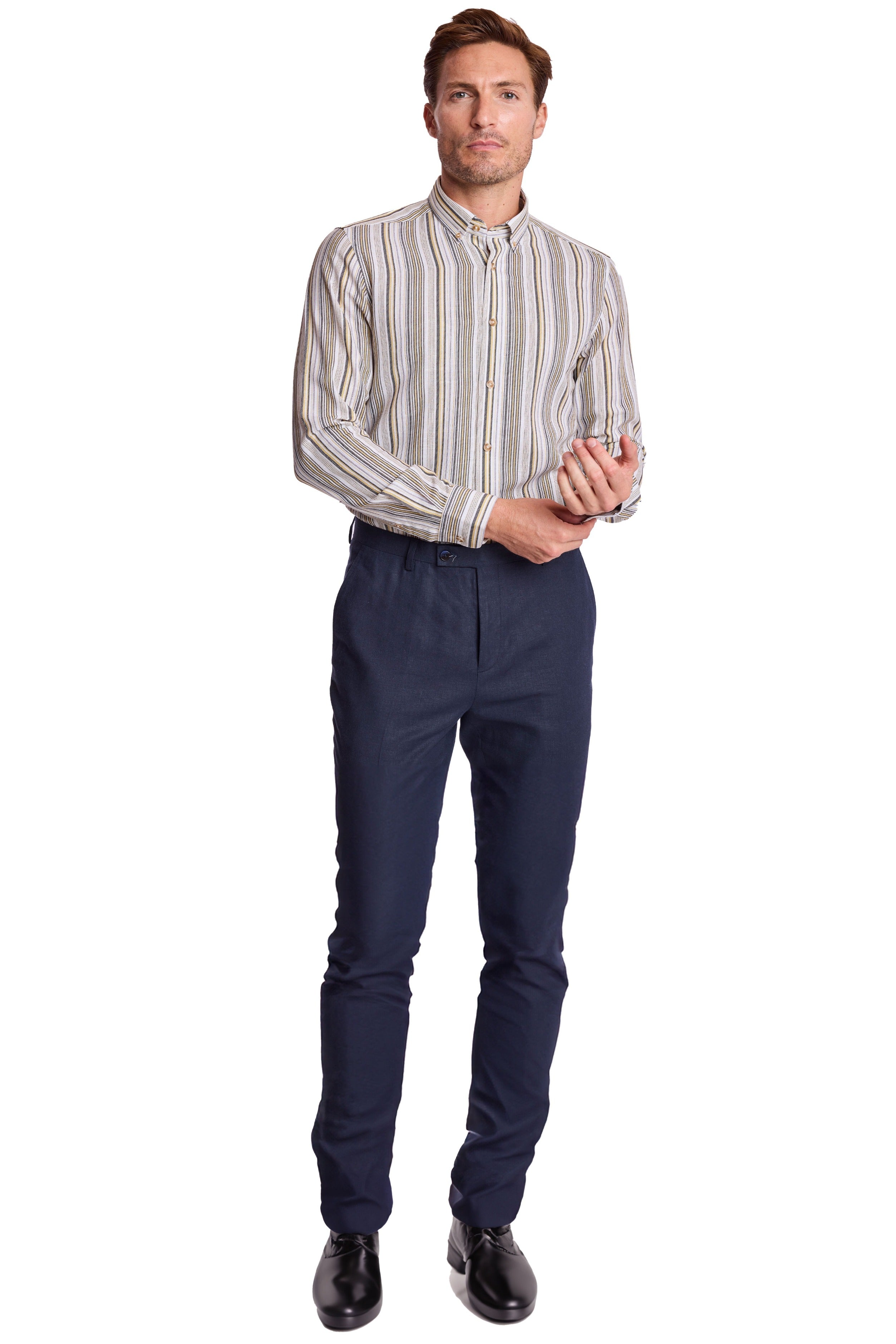 Brian Button Down Collar  - Golden Ash Stripe