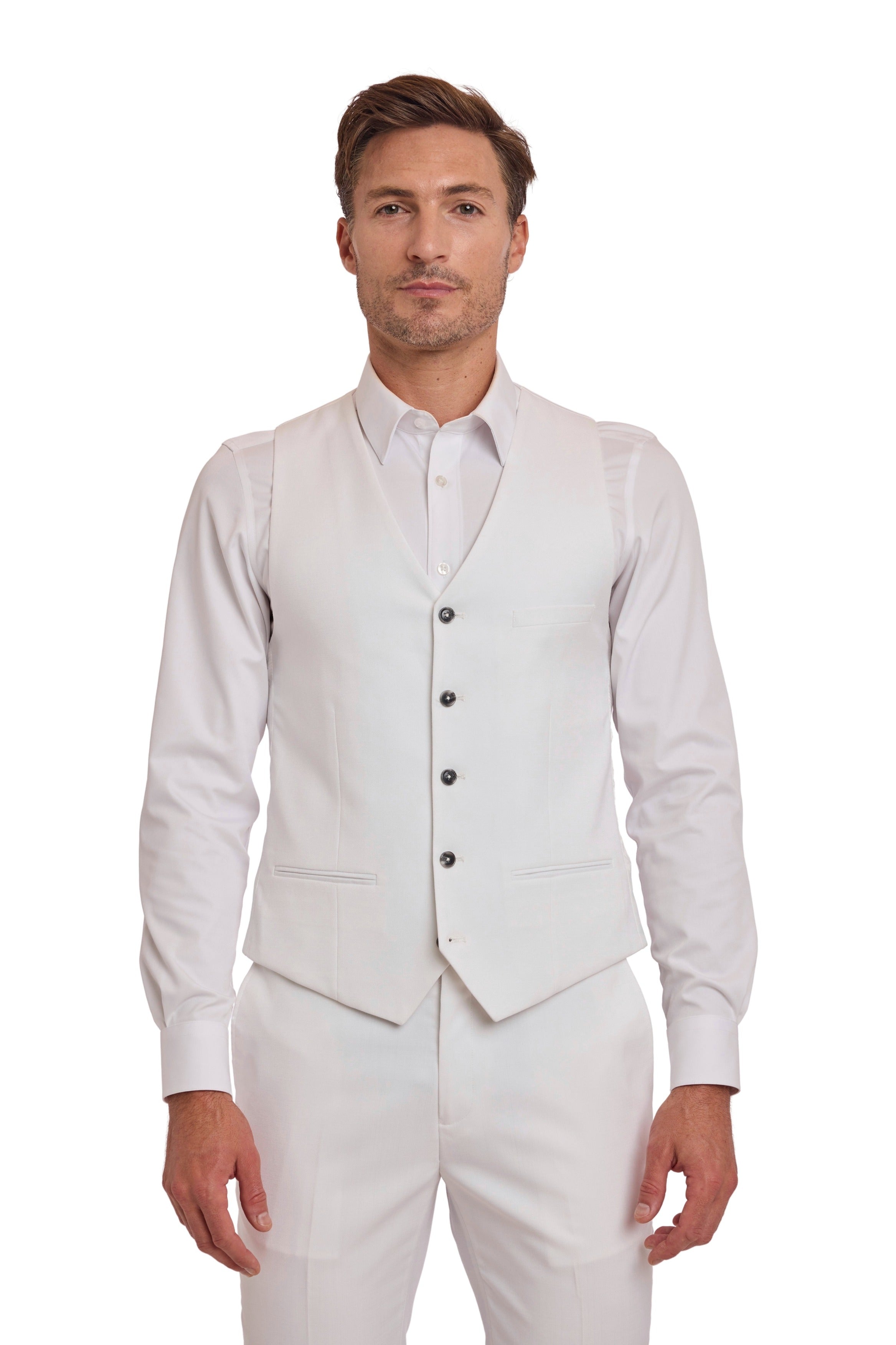 Eaton 5 Button Vest - slim - White Sharkskin