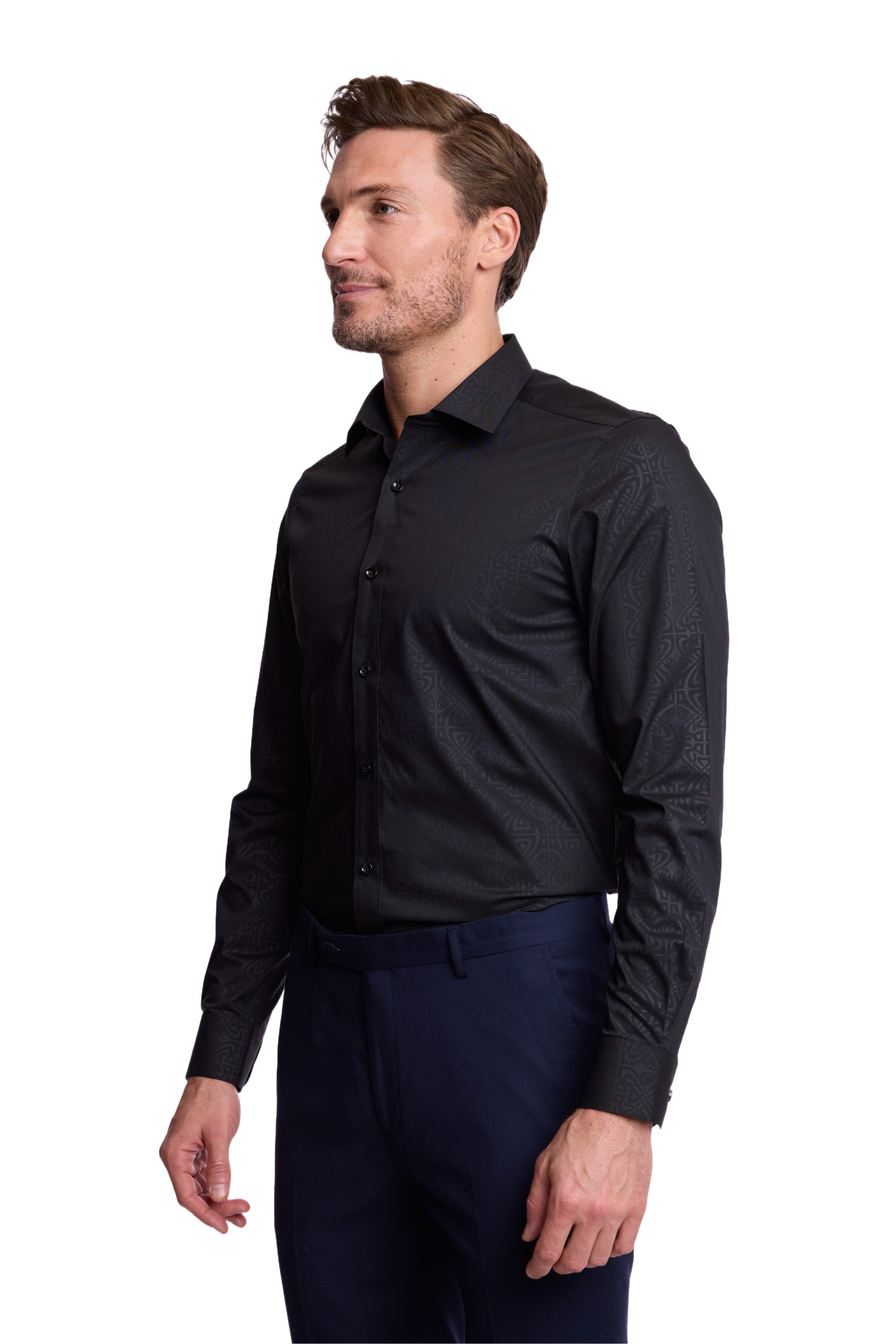 Peter Pointed Collar Shirt - Black on Black