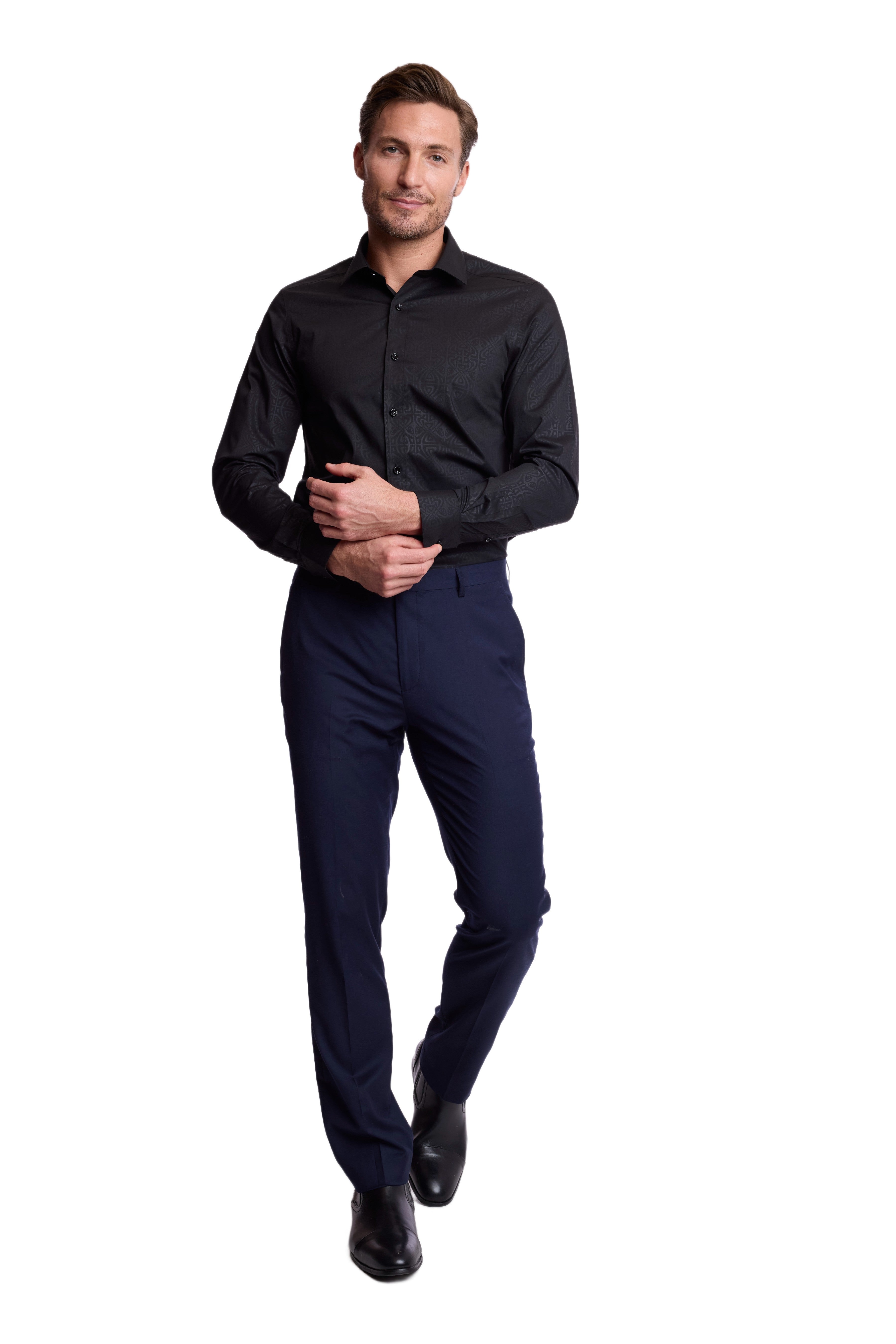 Peter Pointed Collar Shirt - Black on Black