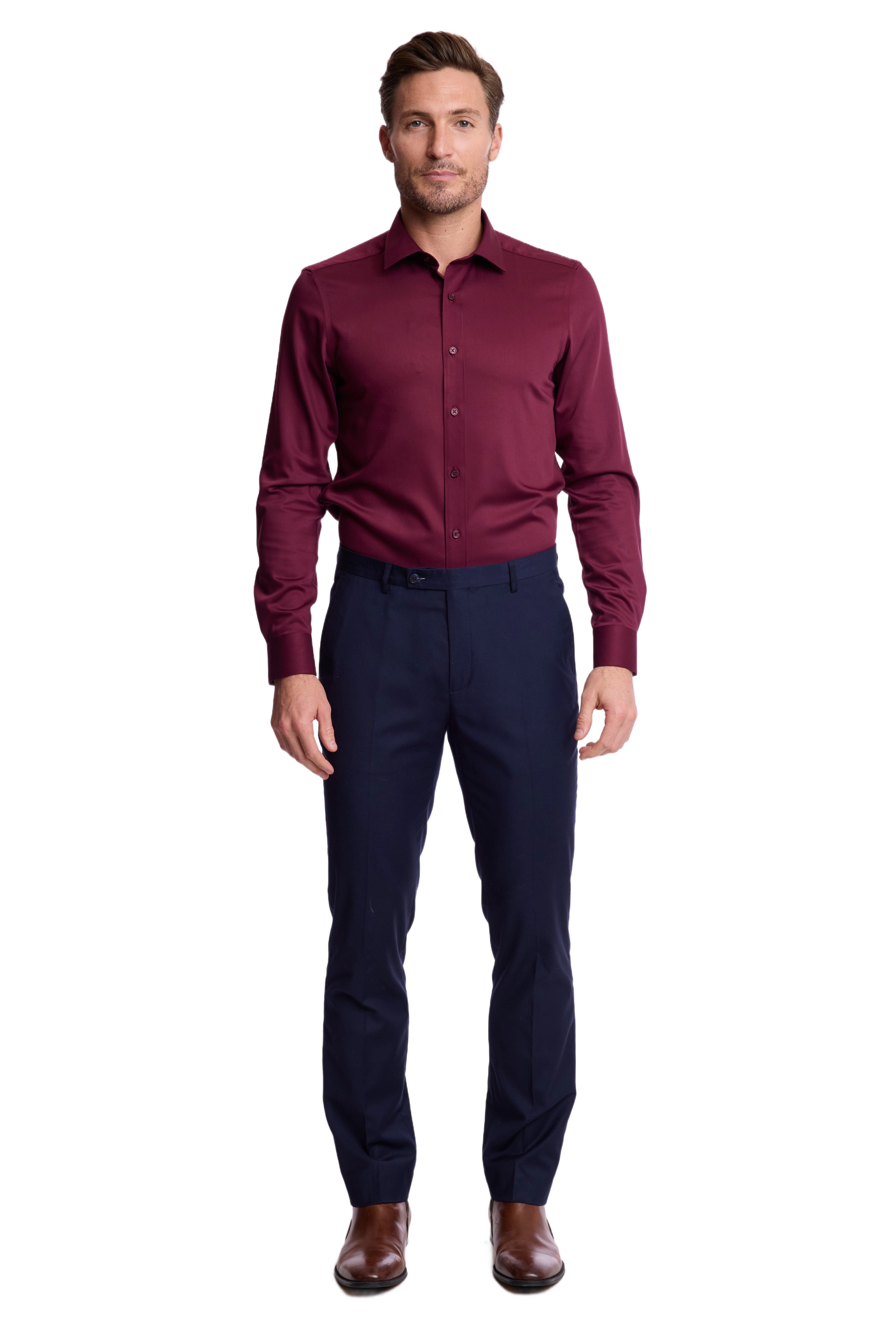 Peter Pointed Collar Shirt - Burgundy Wine