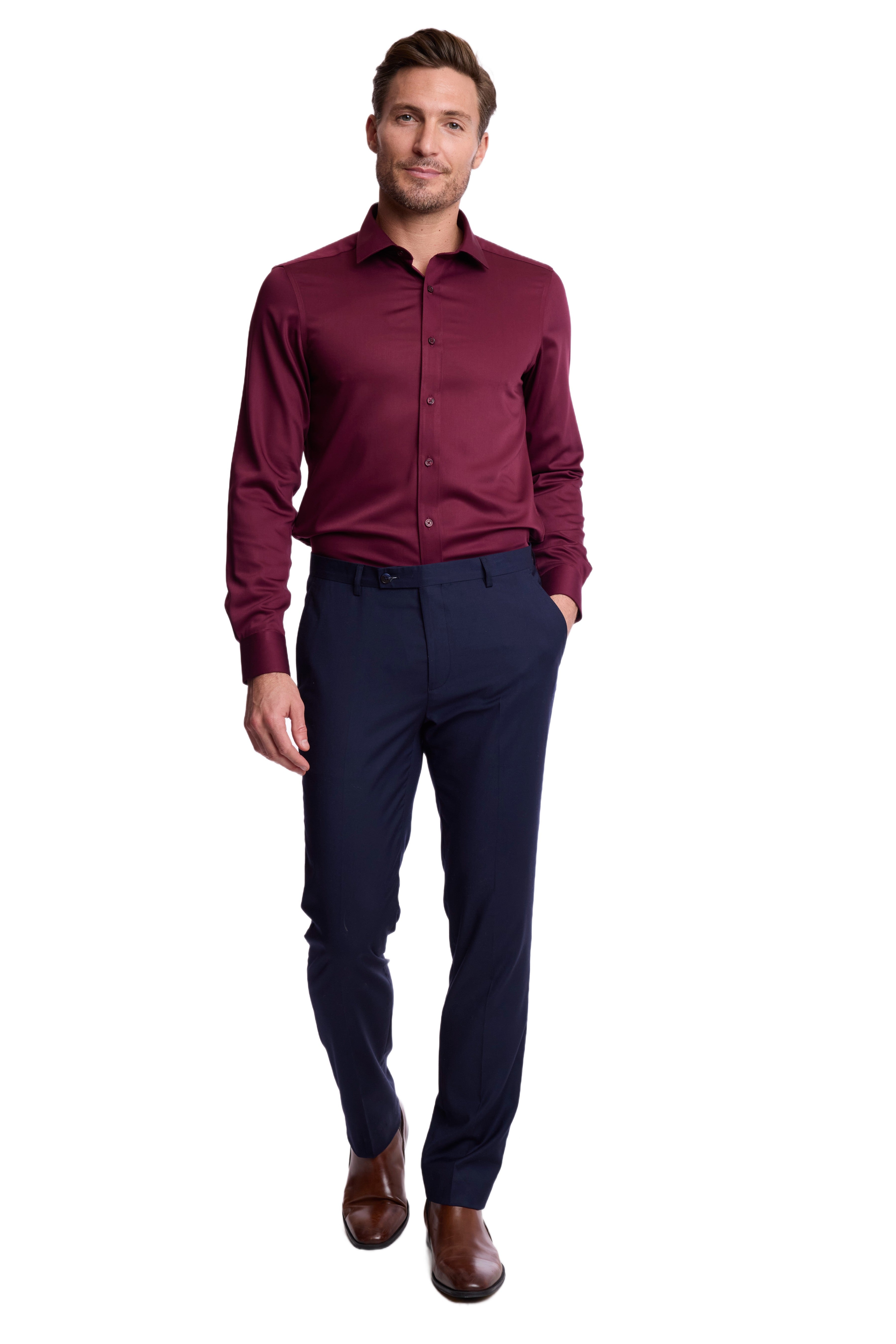 Peter Pointed Collar Shirt - Burgundy Wine