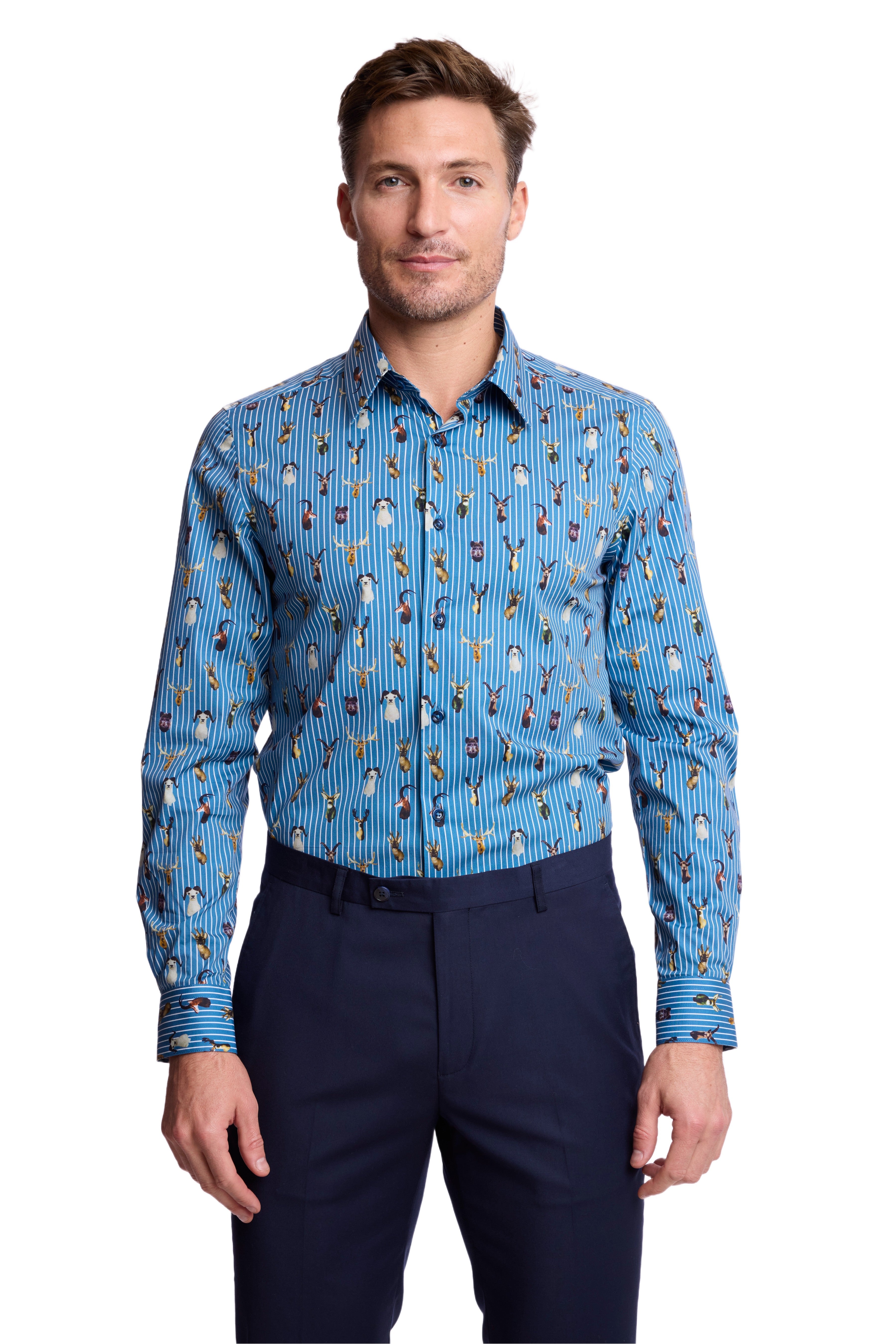 Parker Pointed Collar Shirt - Stripes and Trophies