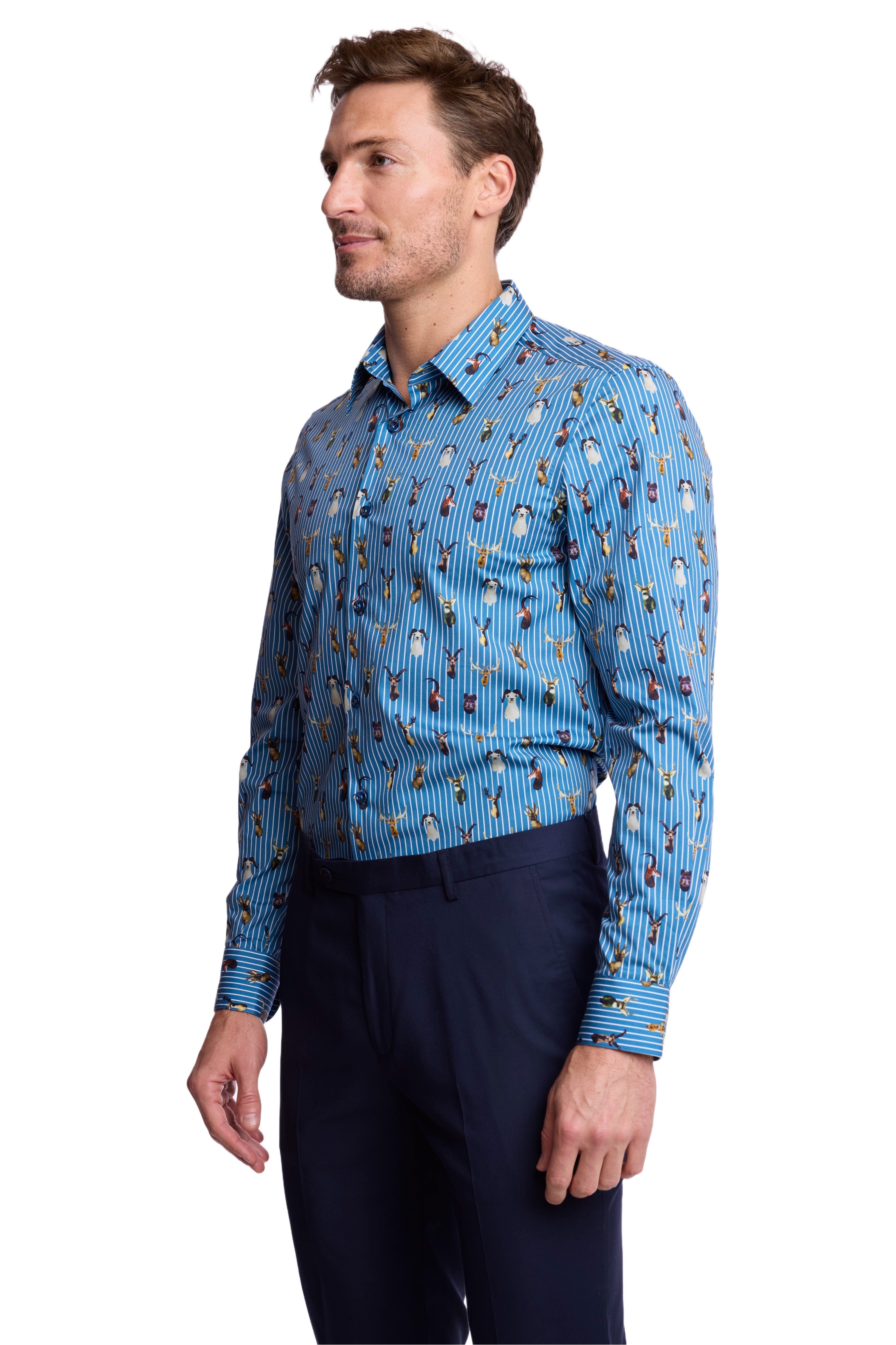 Parker Pointed Collar Shirt - Stripes and Trophies