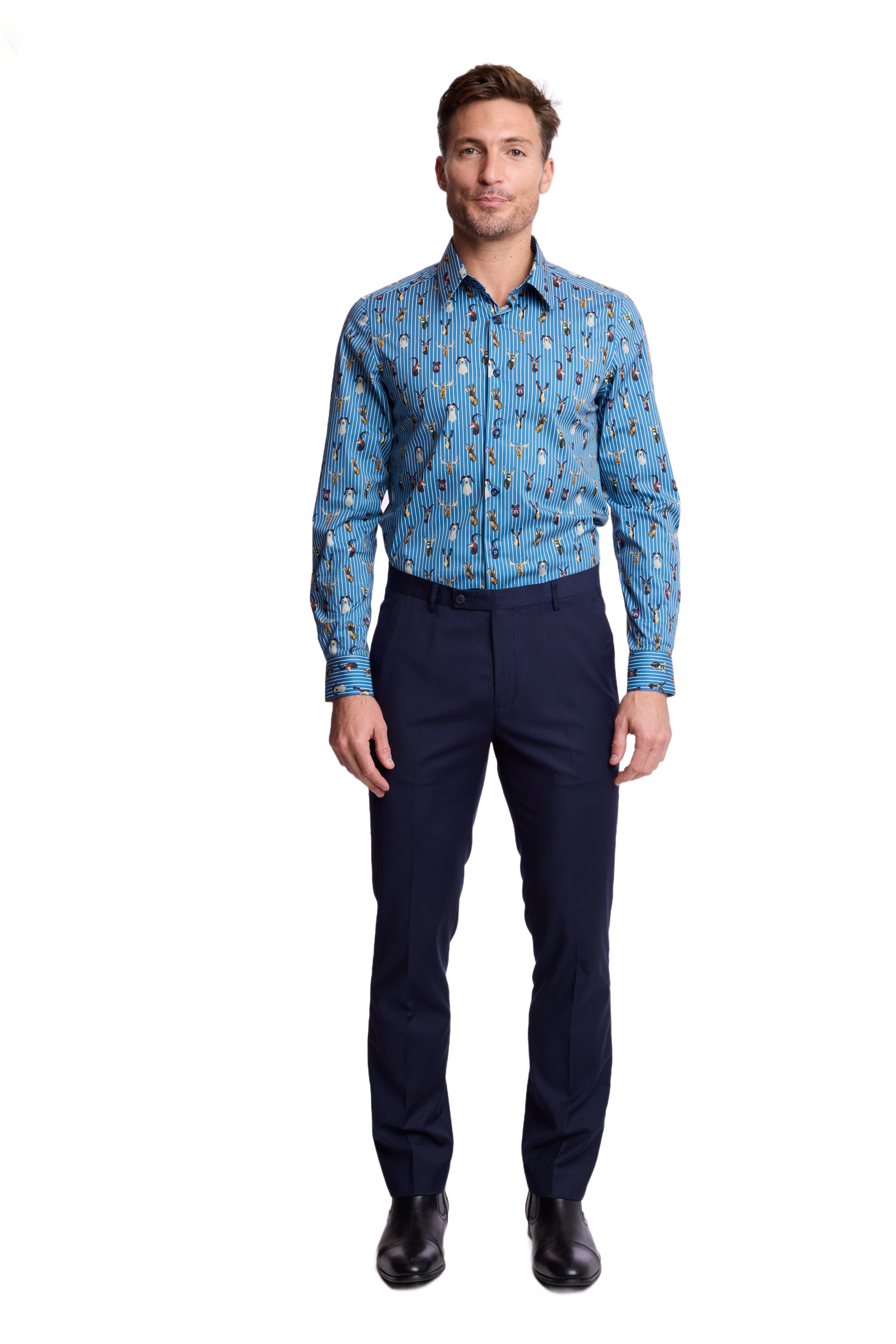 Parker Pointed Collar Shirt - Stripes and Trophies