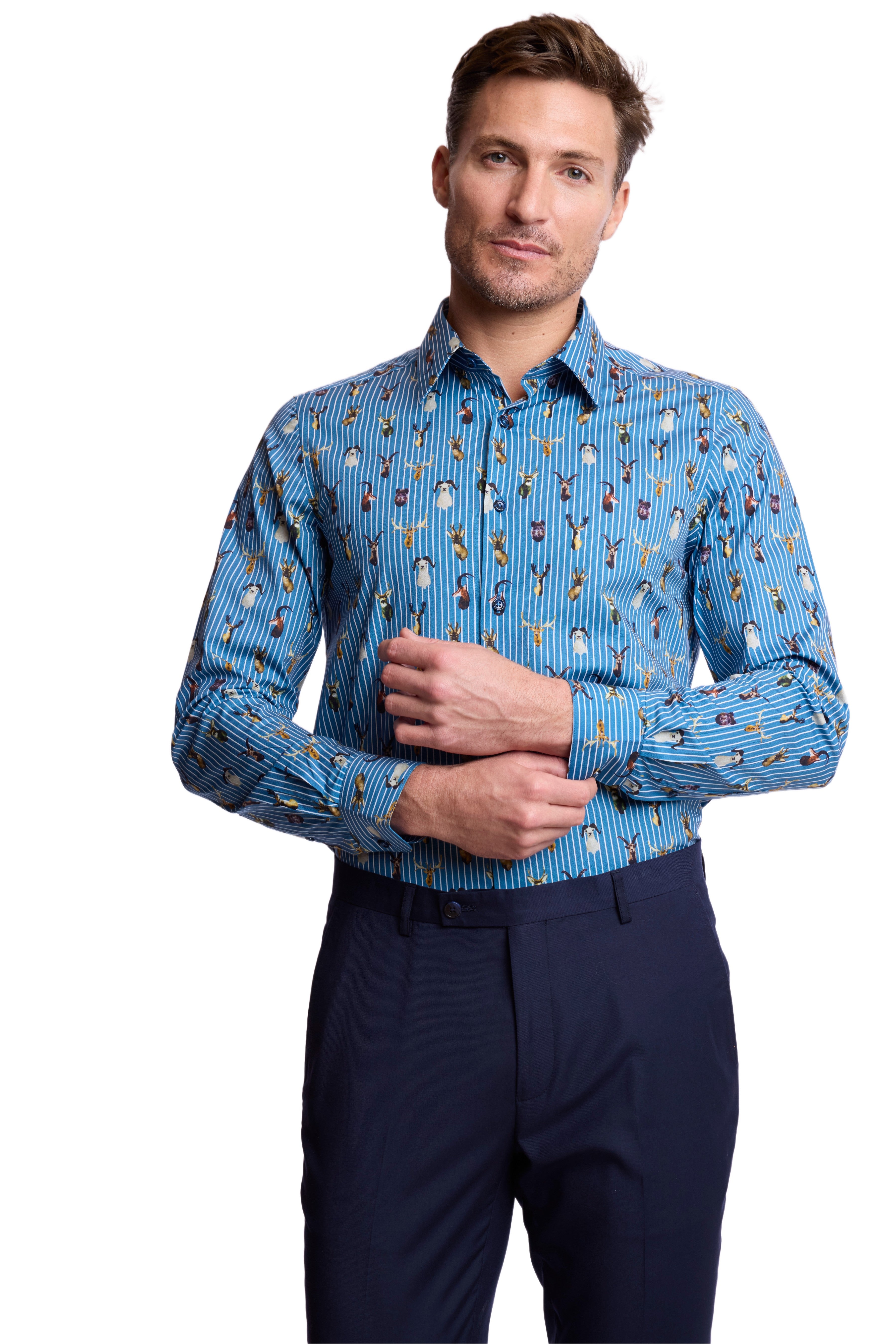 Parker Pointed Collar Shirt - Stripes and Trophies