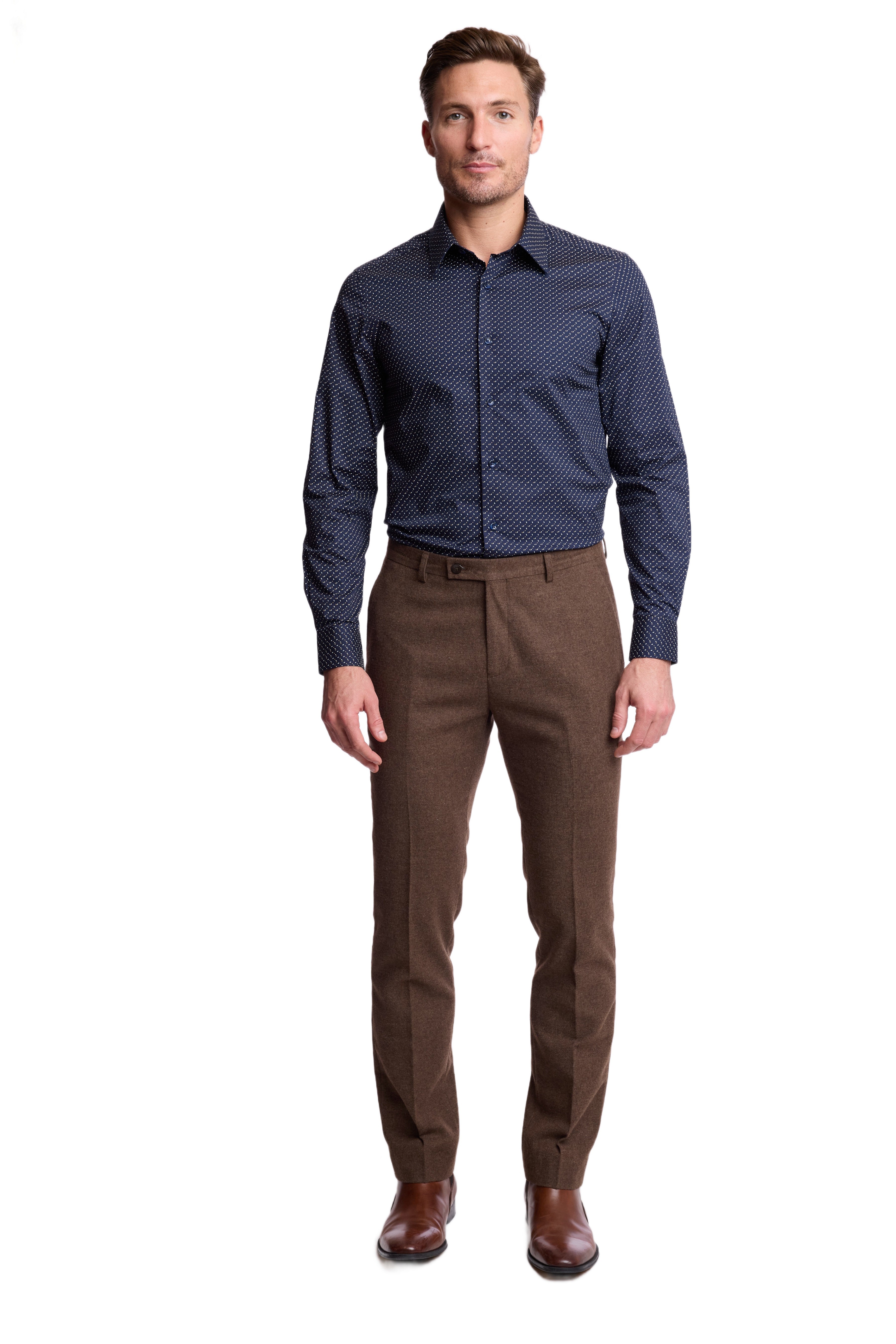 Parker Pointed Collar Shirt - Navy White Ditsy