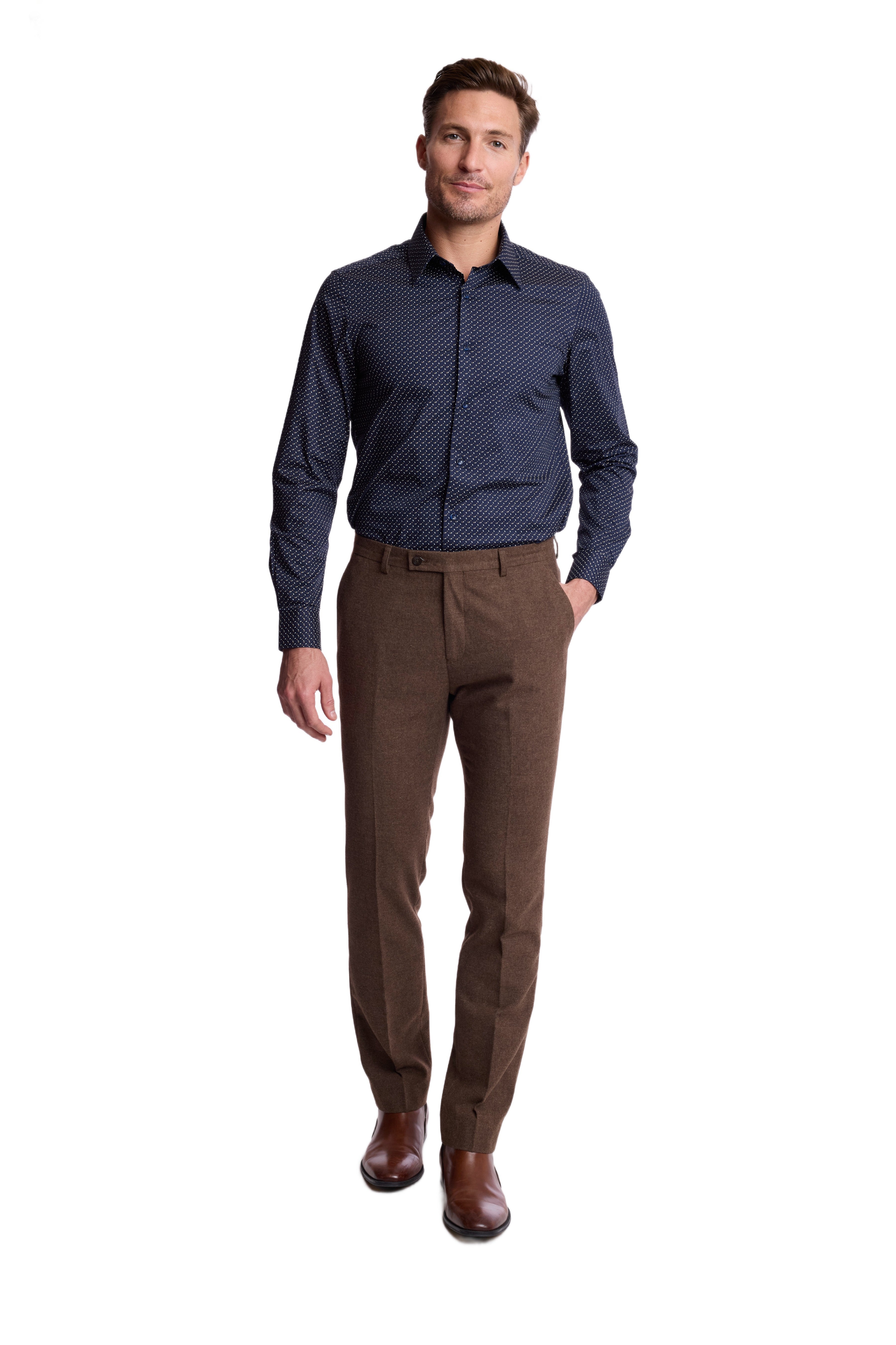 Parker Pointed Collar Shirt - Navy White Ditsy