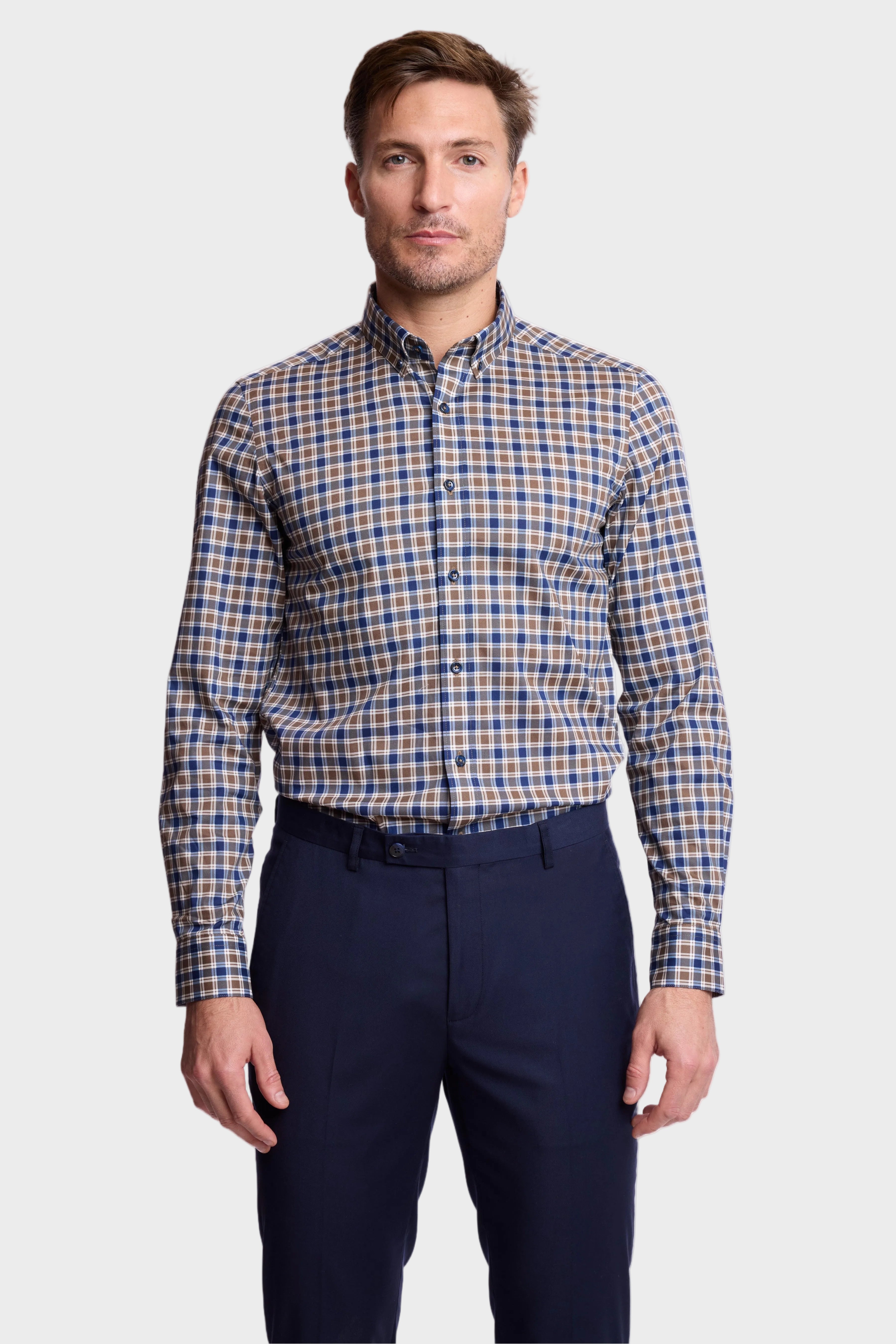 Brian Button Down Collar Shirt - Blue & Mustard Check