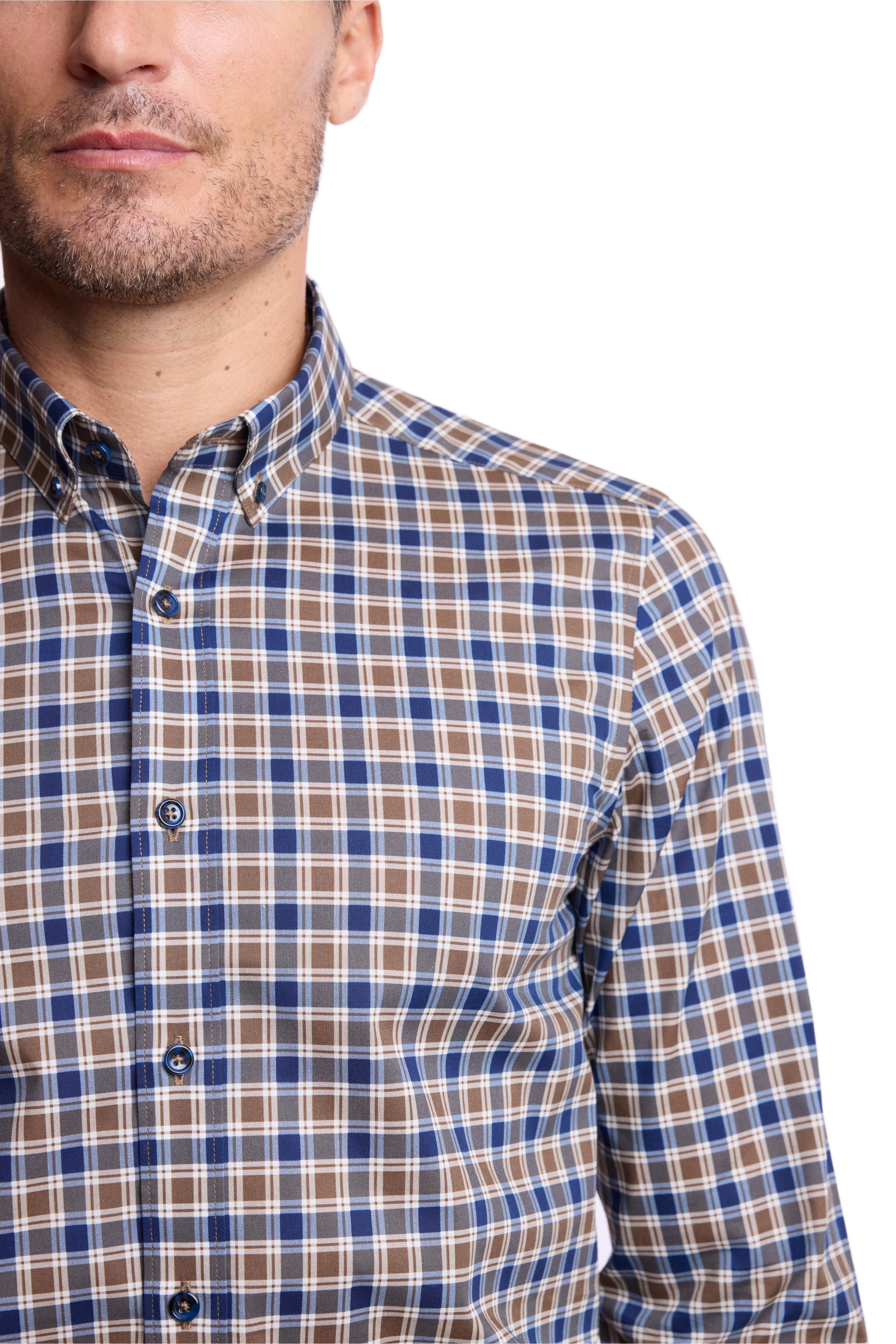 Brian Button Down Collar Shirt - Blue & Mustard Check
