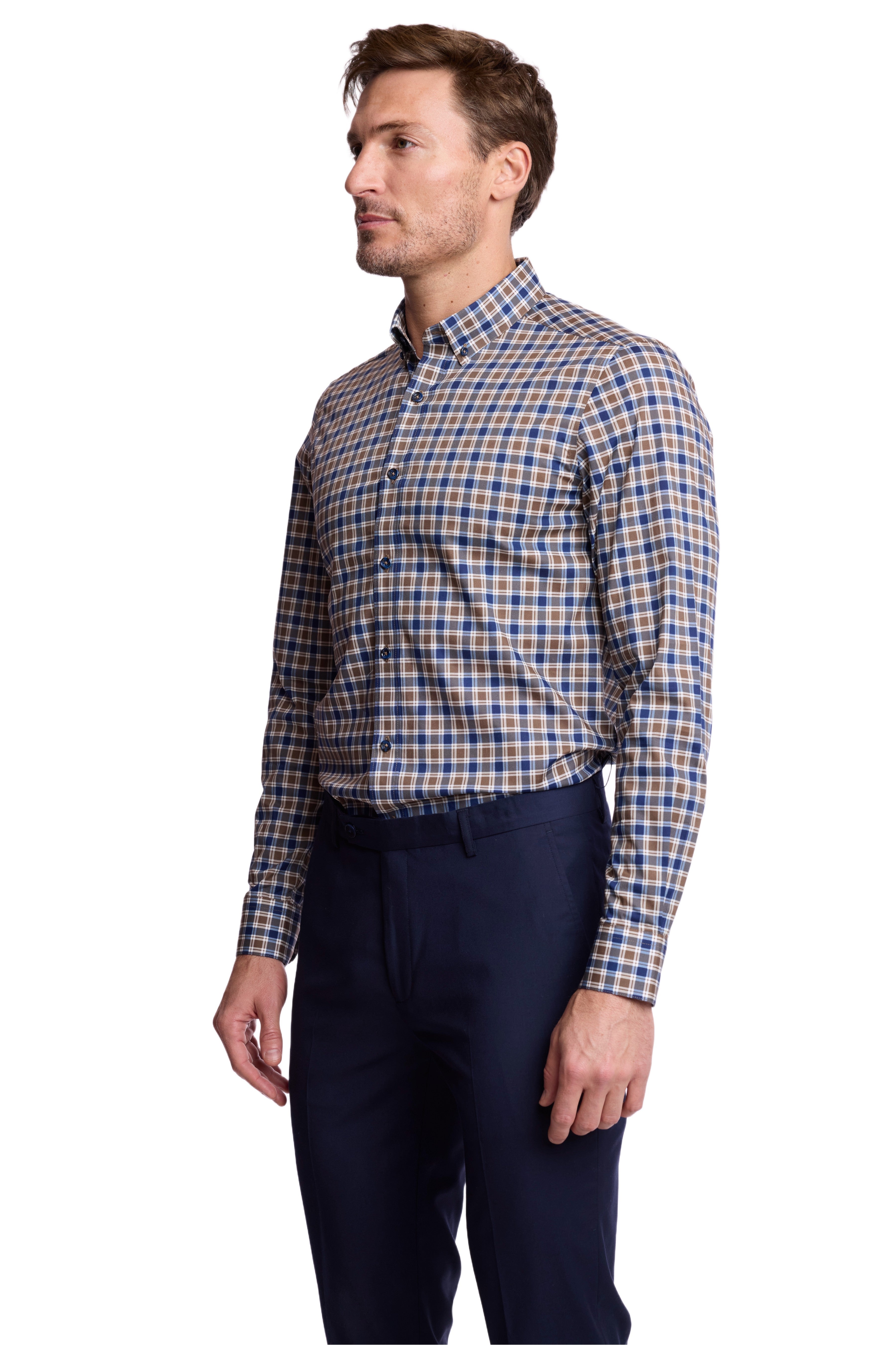 Brian Button Down Collar Shirt - Blue & Mustard Check