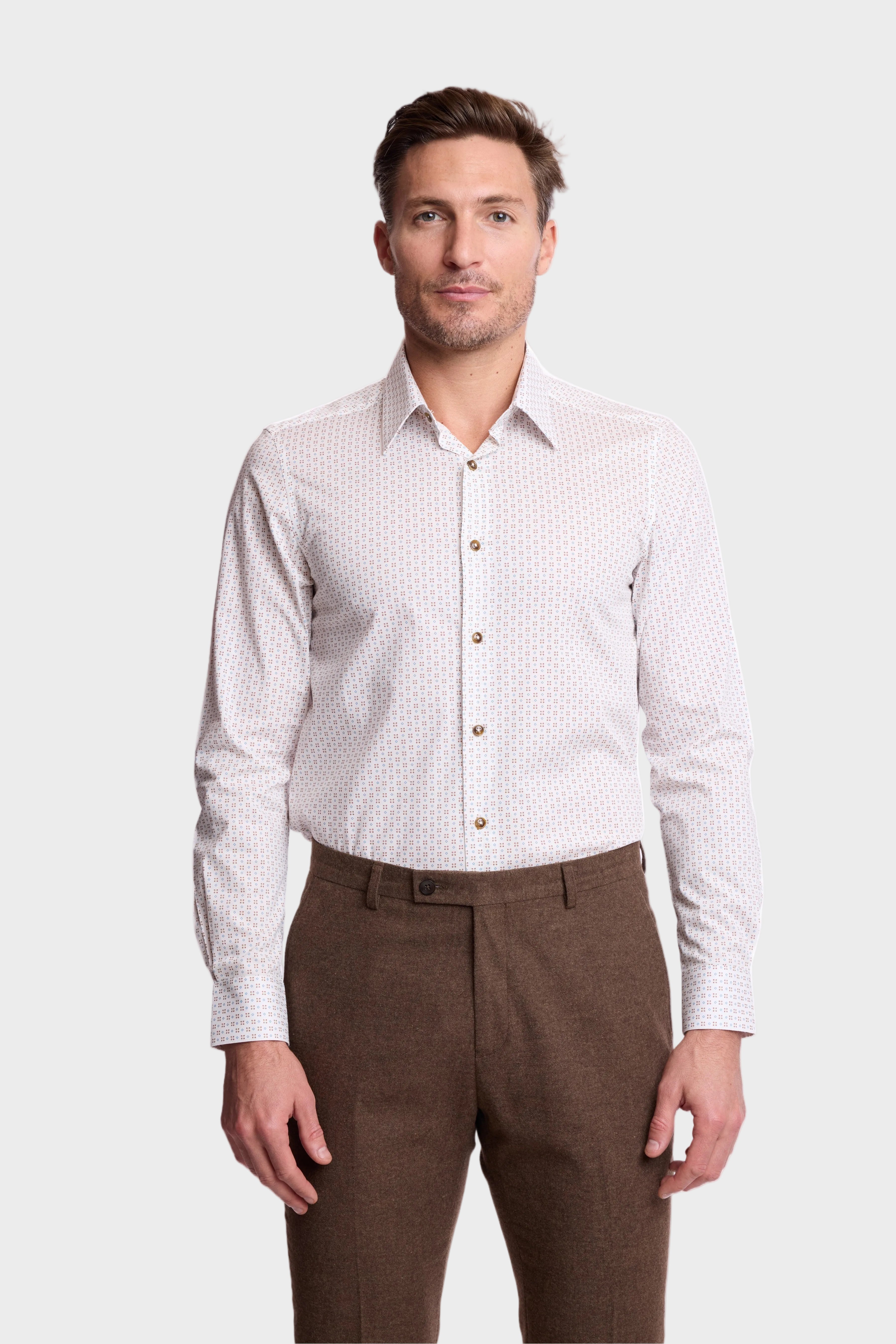 Parker Pointed Collar Shirt - White Brown Blue Diamond