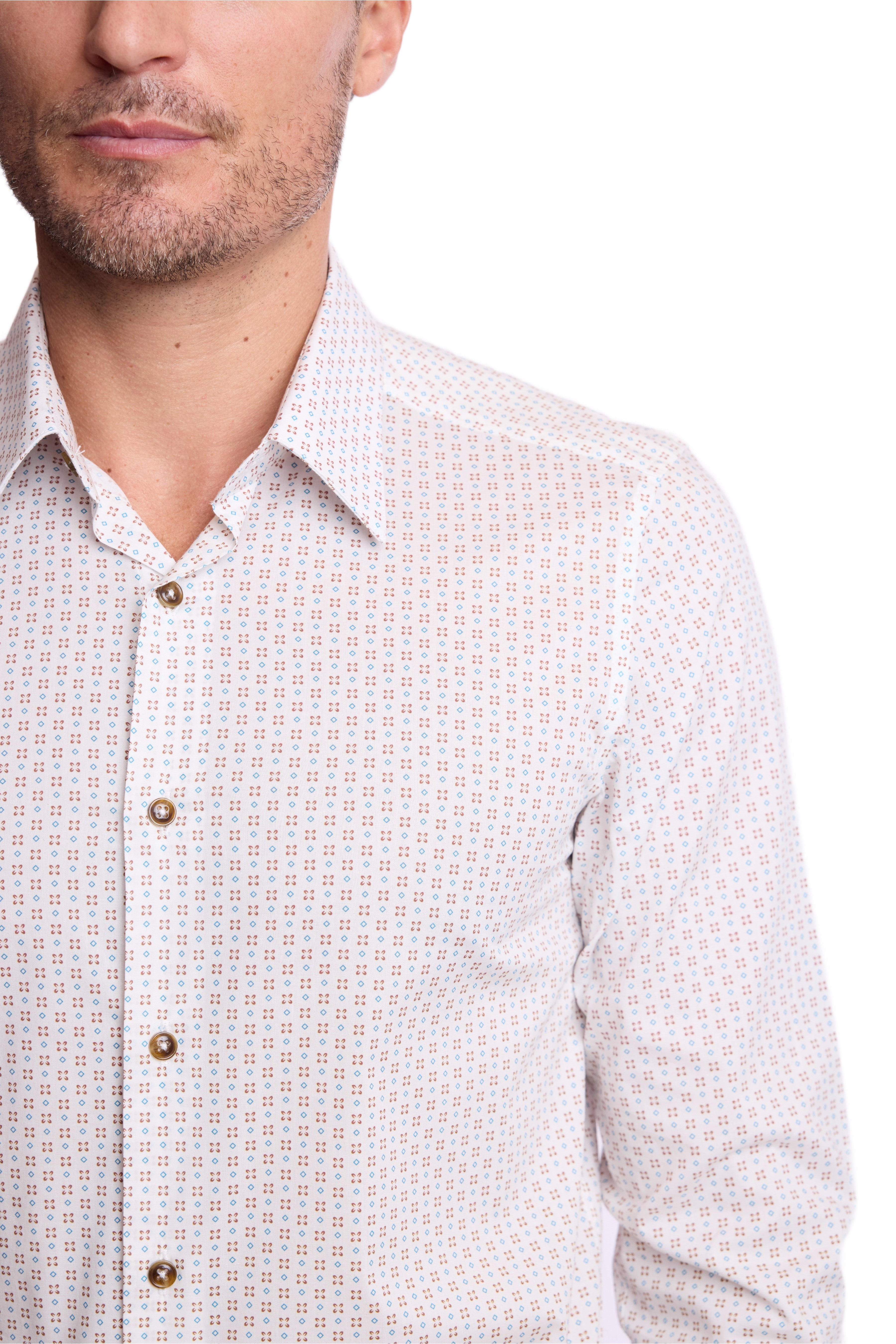 Parker Pointed Collar Shirt - White Brown Blue Diamond